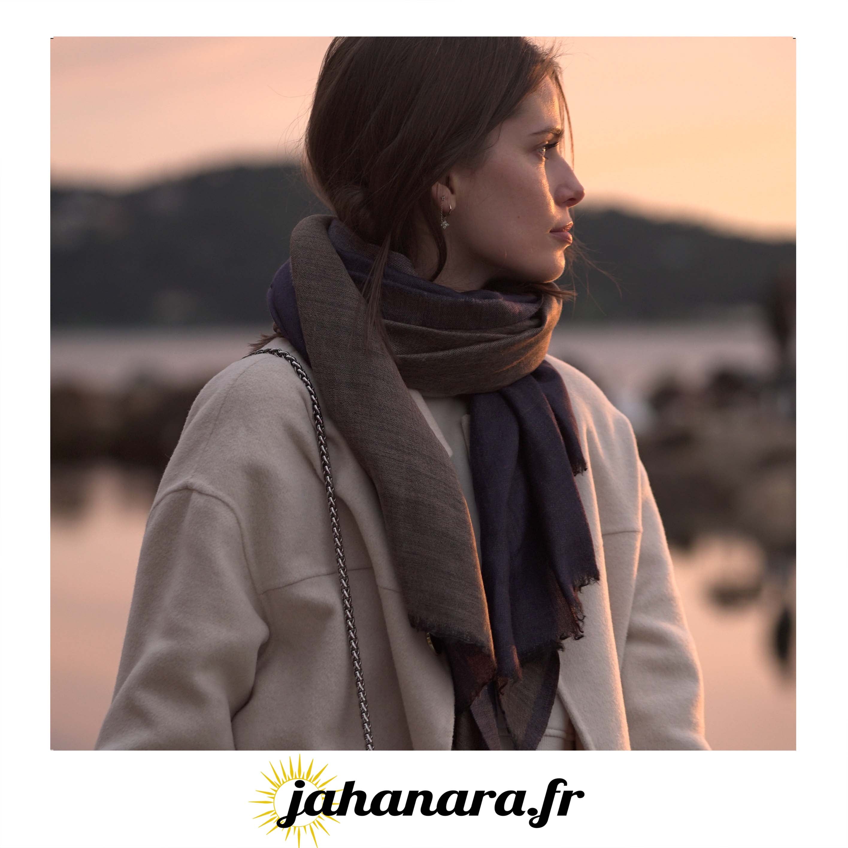 Pashmina 100% cachemire bicolore - Bleu marine et noir