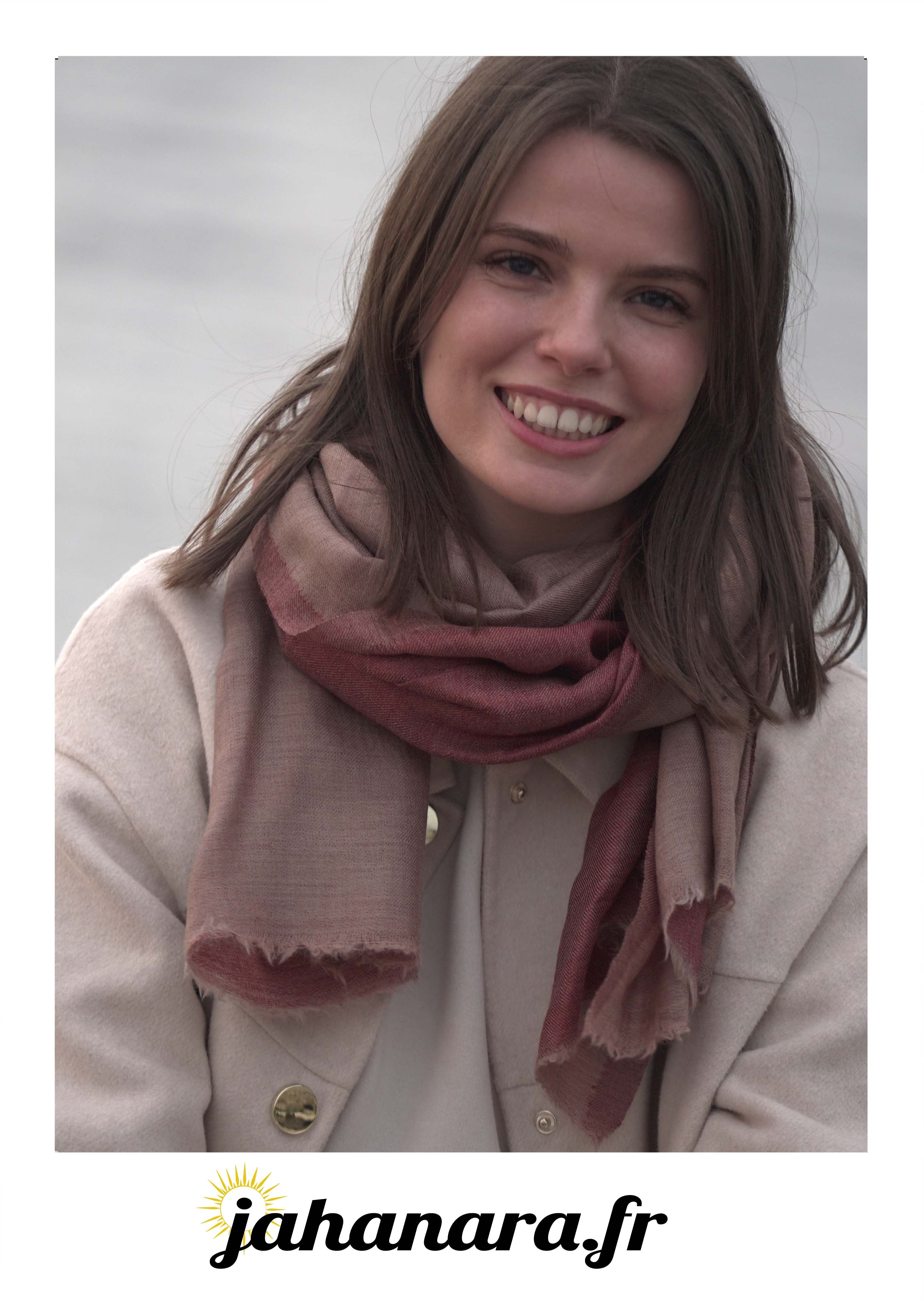 Pashmina 100% cachemire bicolore -Rouge et beige