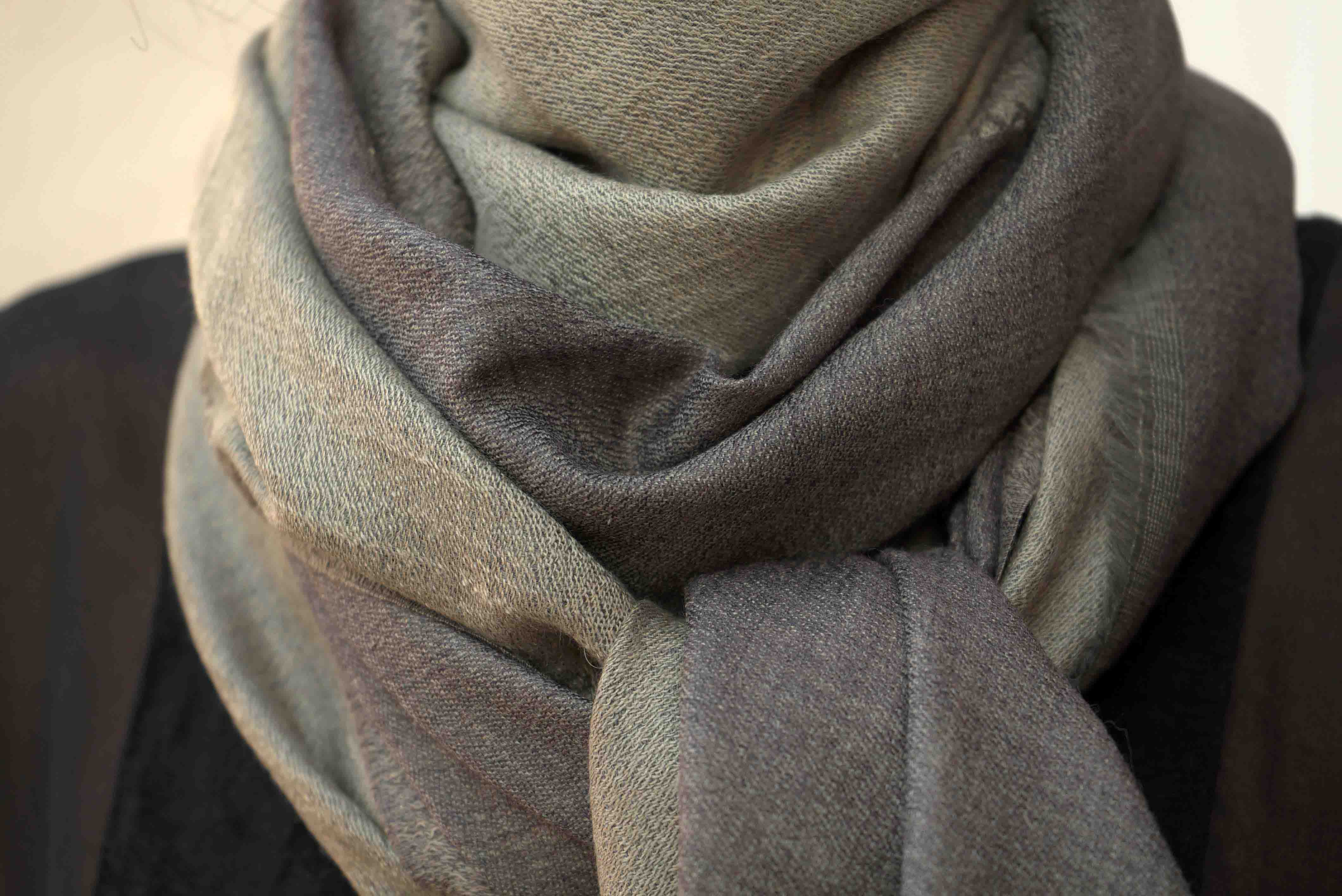 Pashmina 100% cachemire bicolore - Beige et taupe