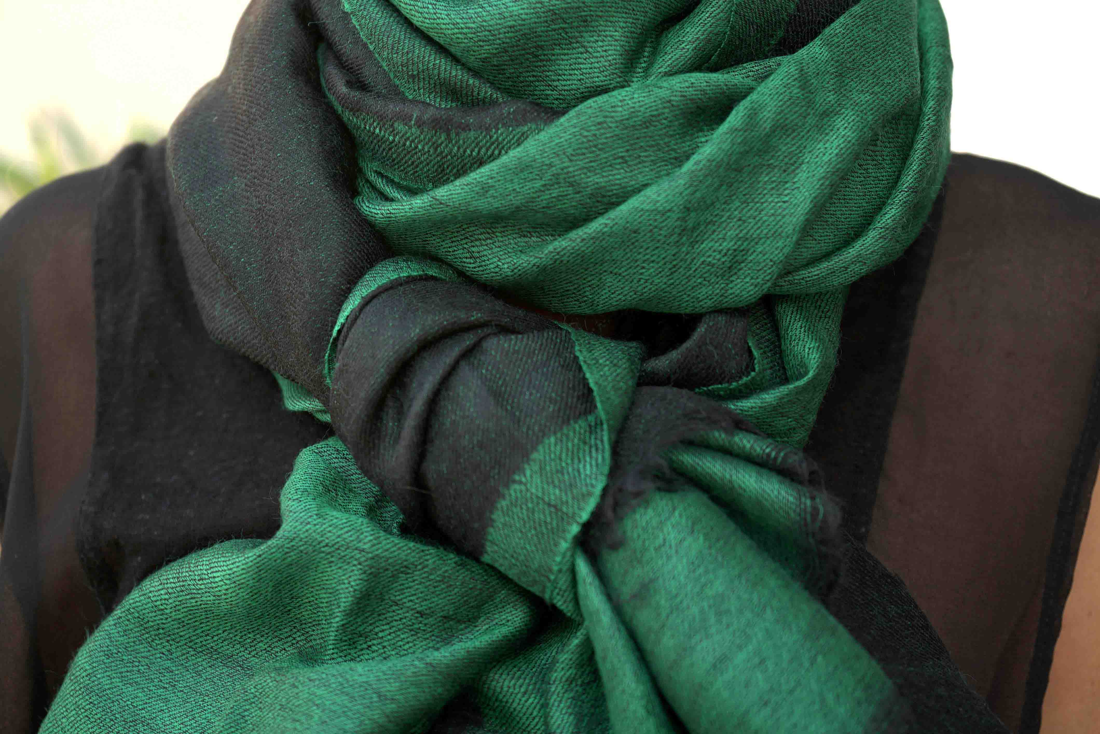 Pashmina 100% cachemire bicolore - Vert et noir