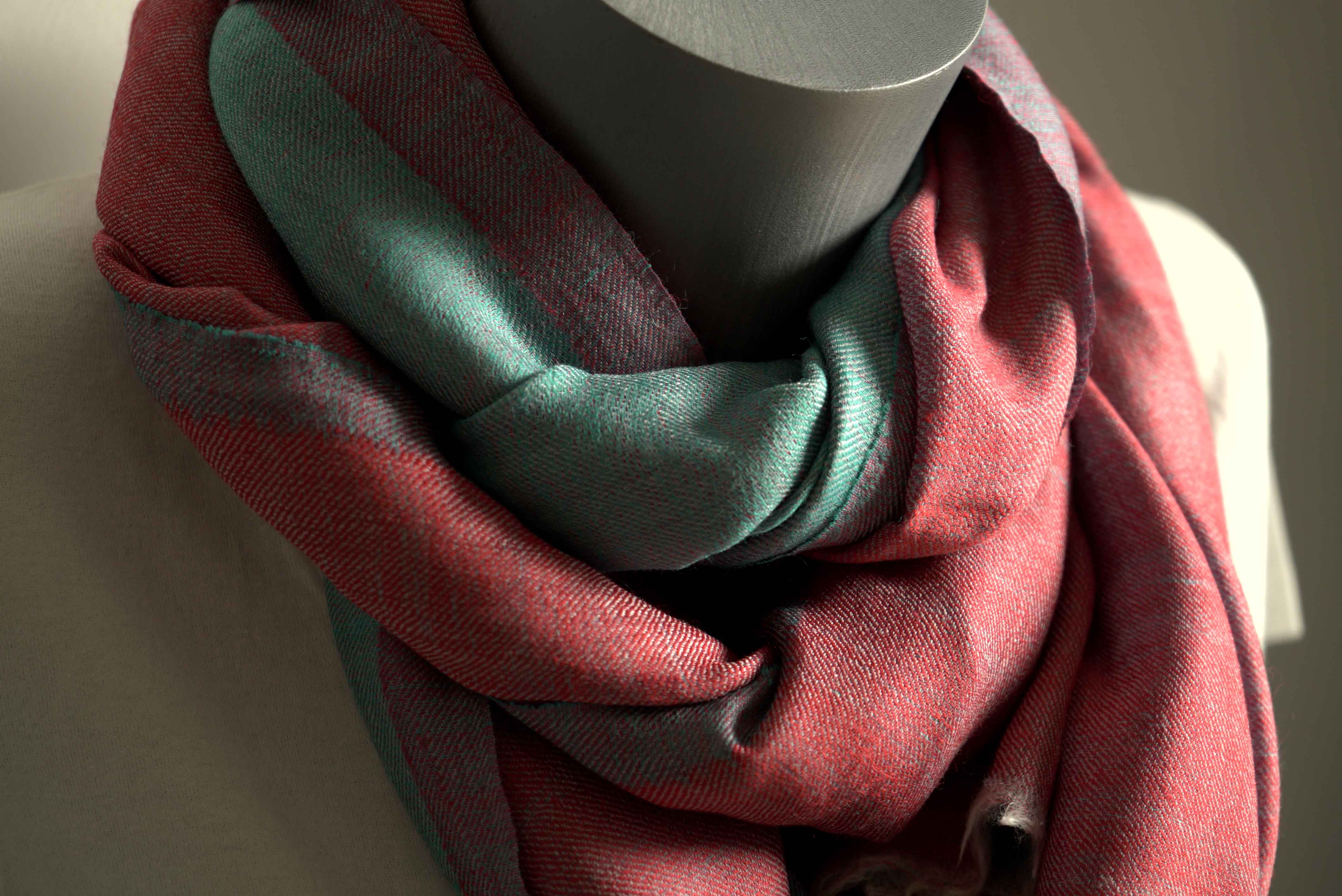 Pashmina 100% cachemire bicolore - Rose et bleu