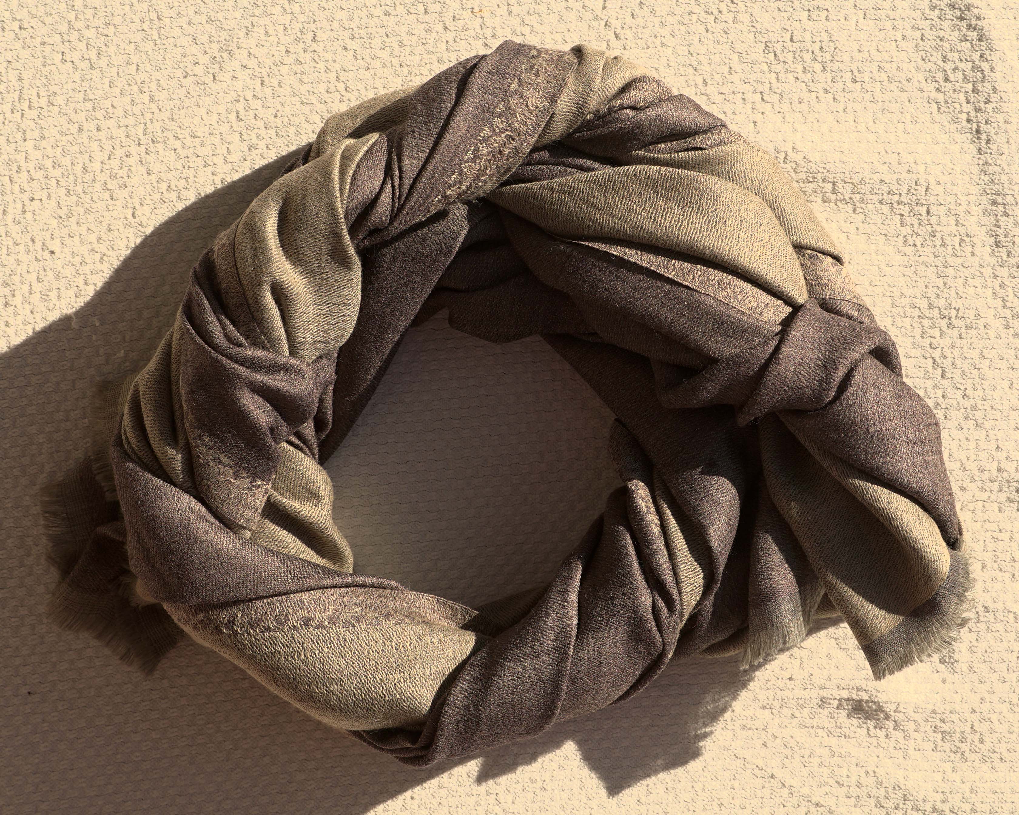 Pashmina 100% cachemire bicolore - Beige et taupe