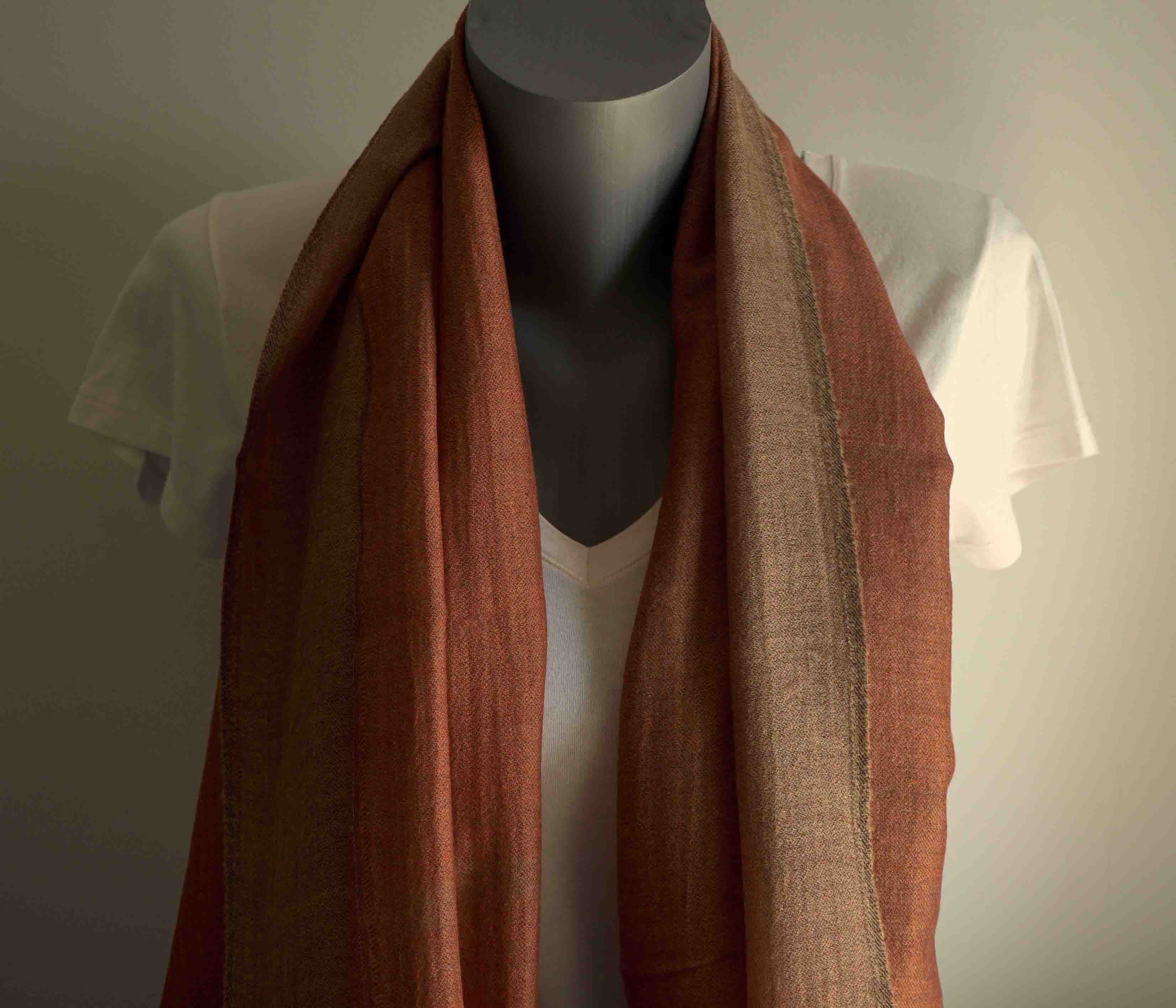 Pashmina 100% cachemire bicolore - Orange et marron