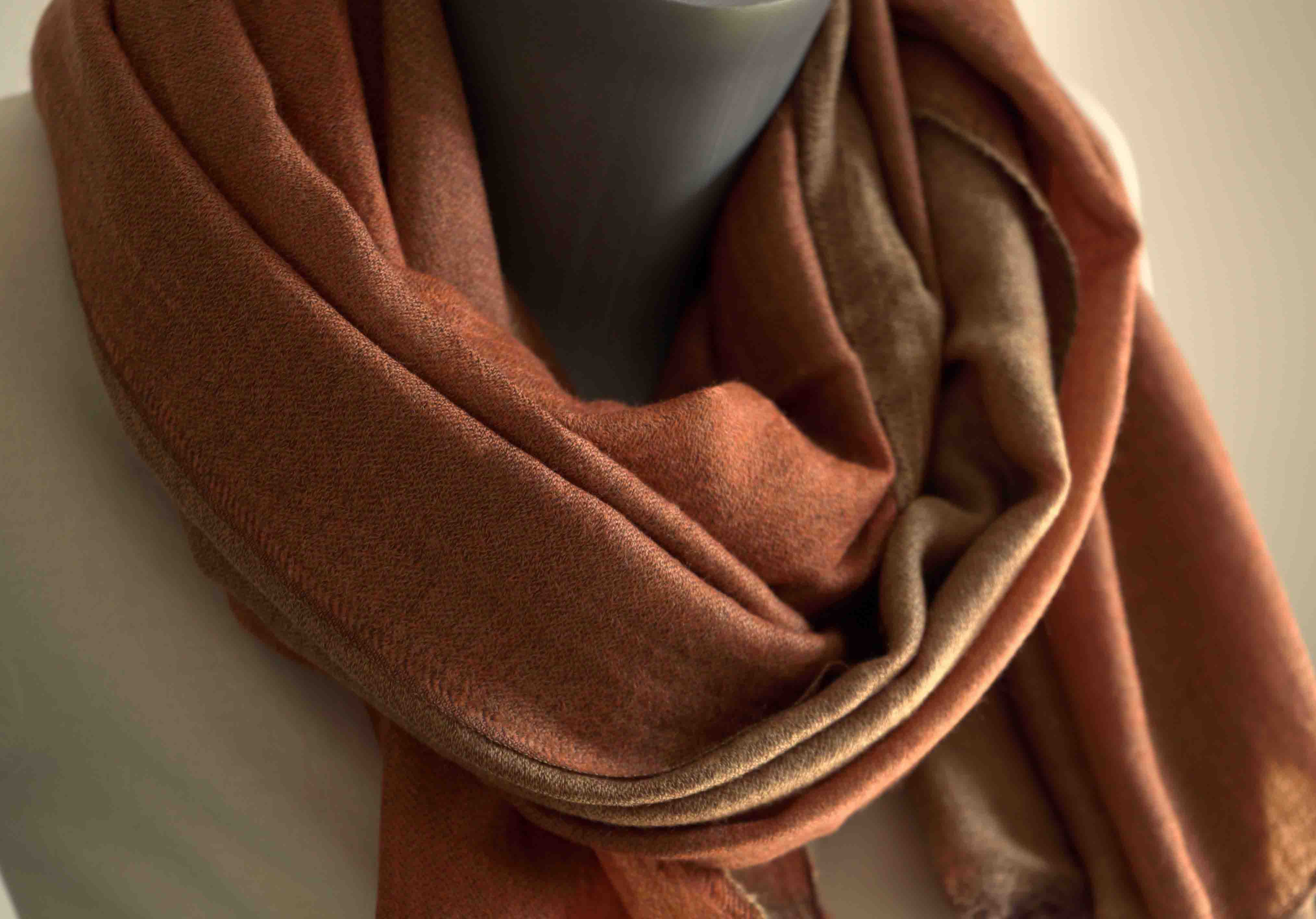 Pashmina 100% cachemire bicolore - Orange et marron