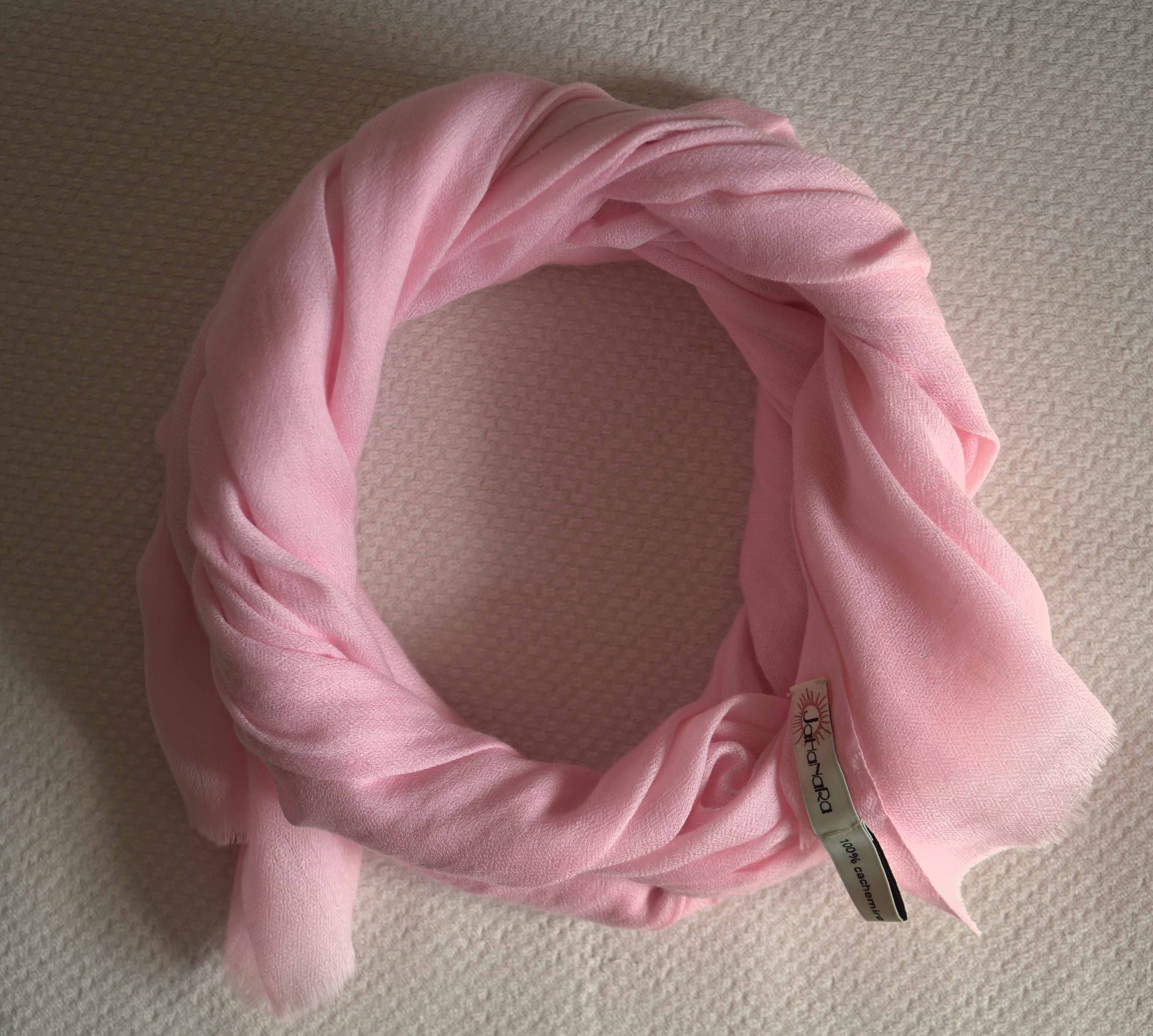 Pashmina 100% cachemire tissage oeil d'oiseau - Rose pâle