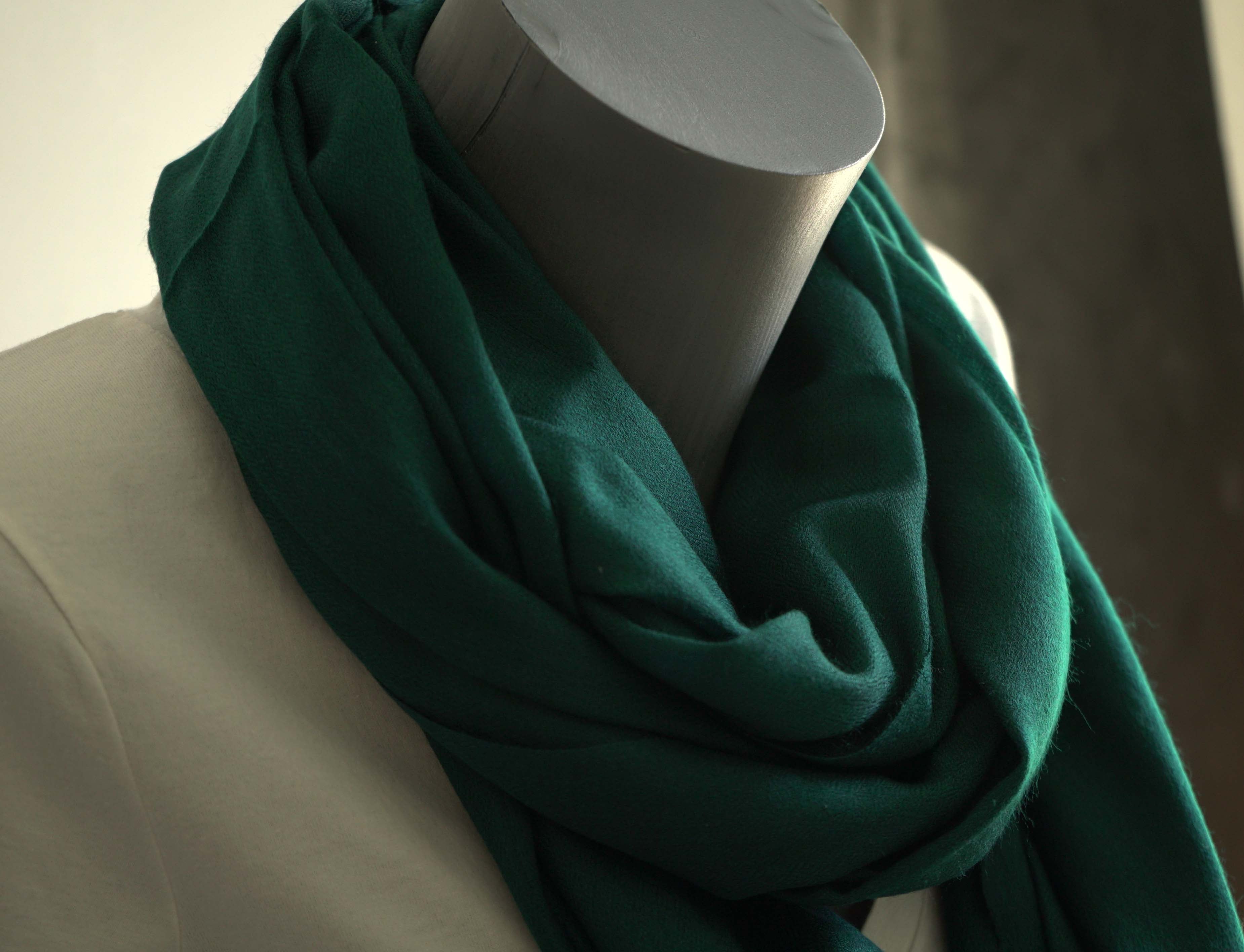 Pashmina 100% cachemire tissage oeil d'oiseau -Vert canard