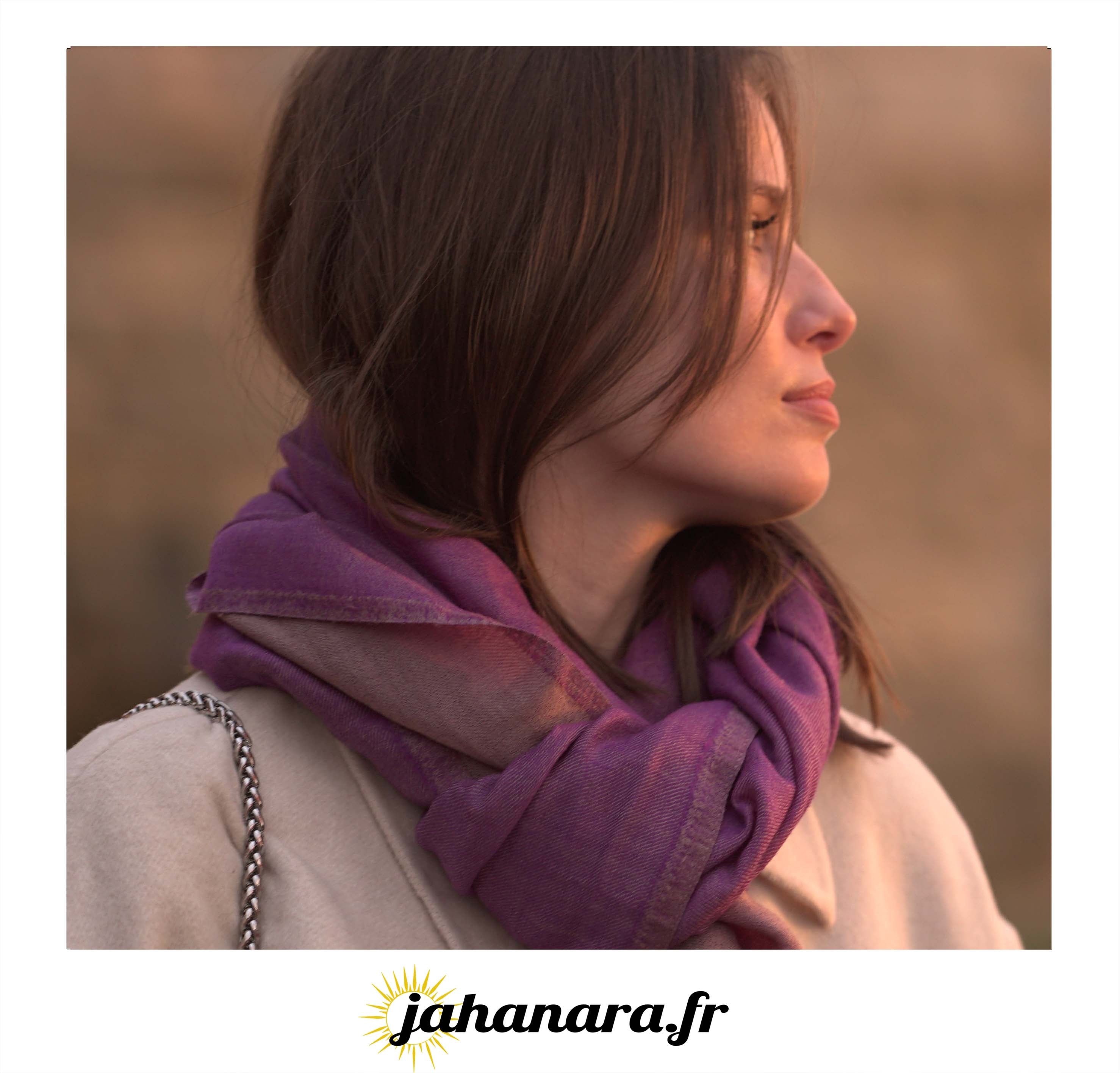 Pashmina 100% cachemire bicolore - Violet et nude
