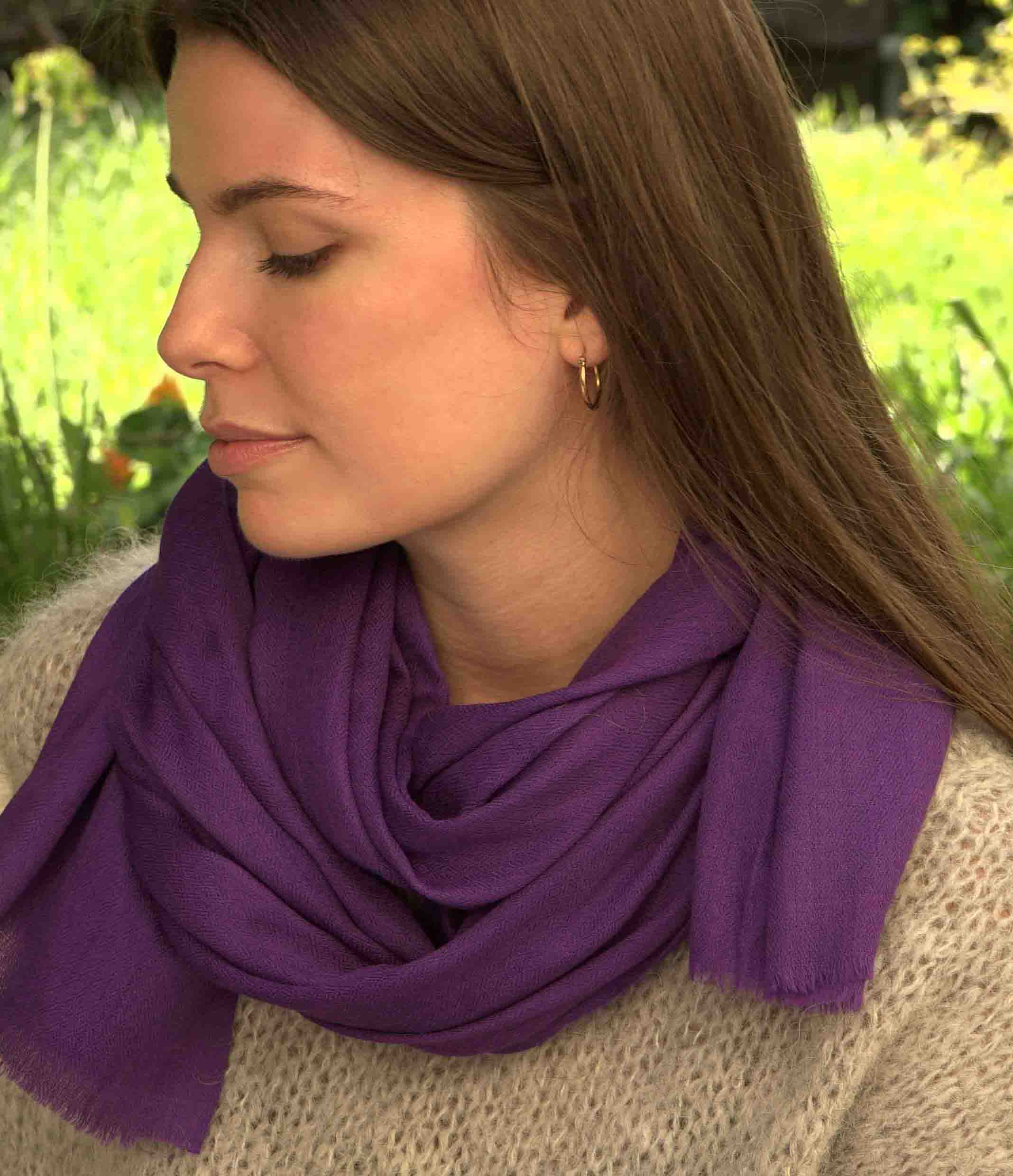 Pashmina 100% cachemire tissage oeil d'oiseau - Violet