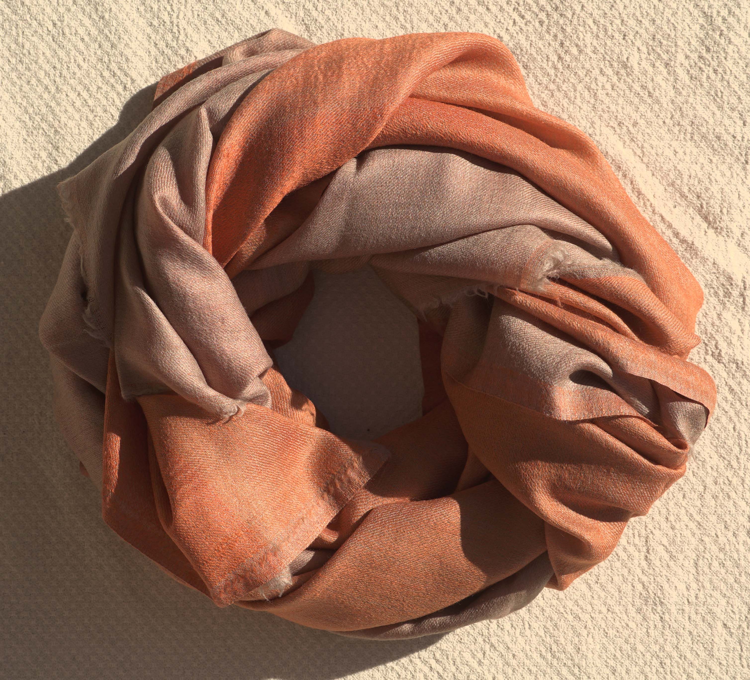 Pashmina 100% cachemire bicolore - Orange et beige