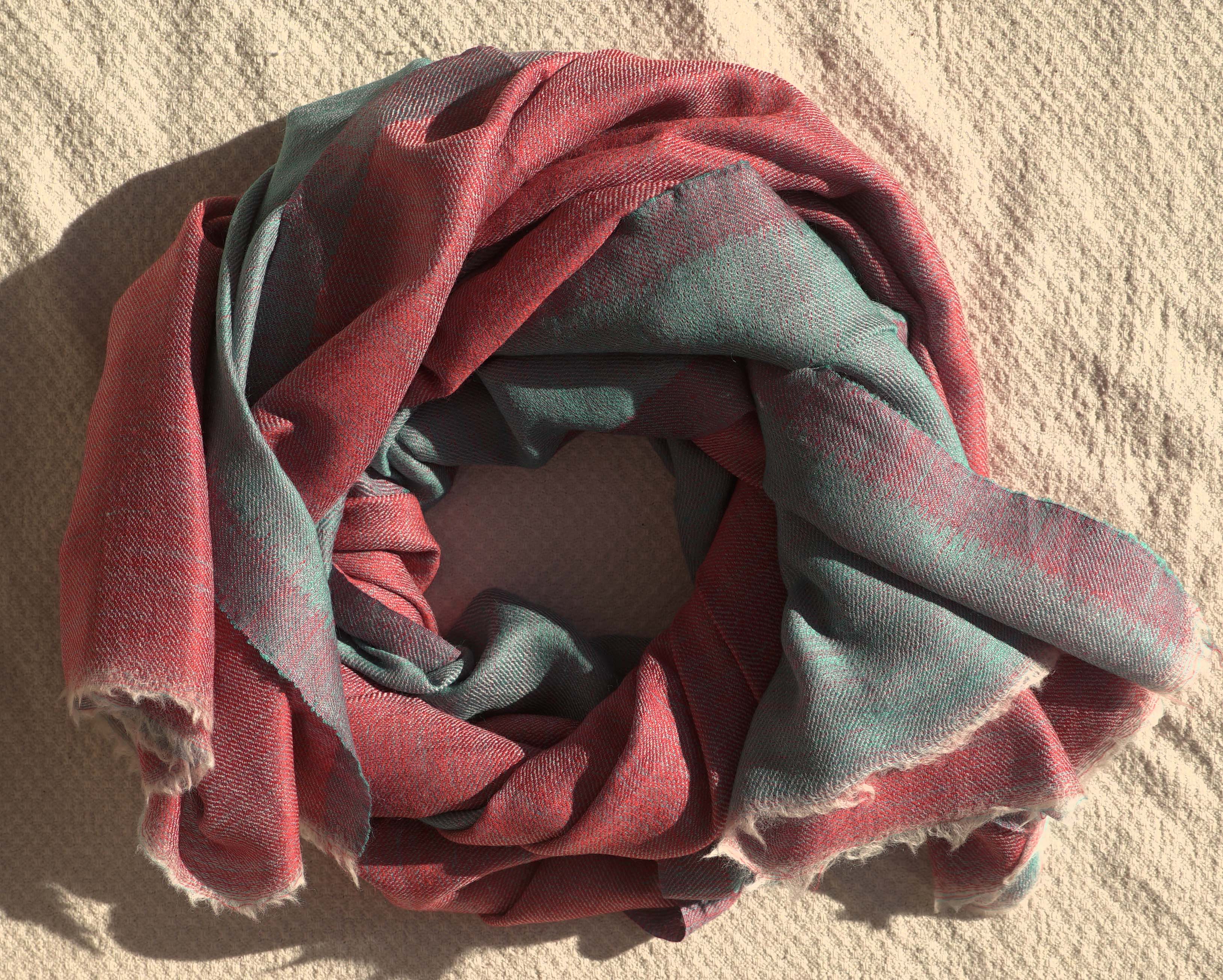 Pashmina 100% cachemire bicolore - Rose et bleu