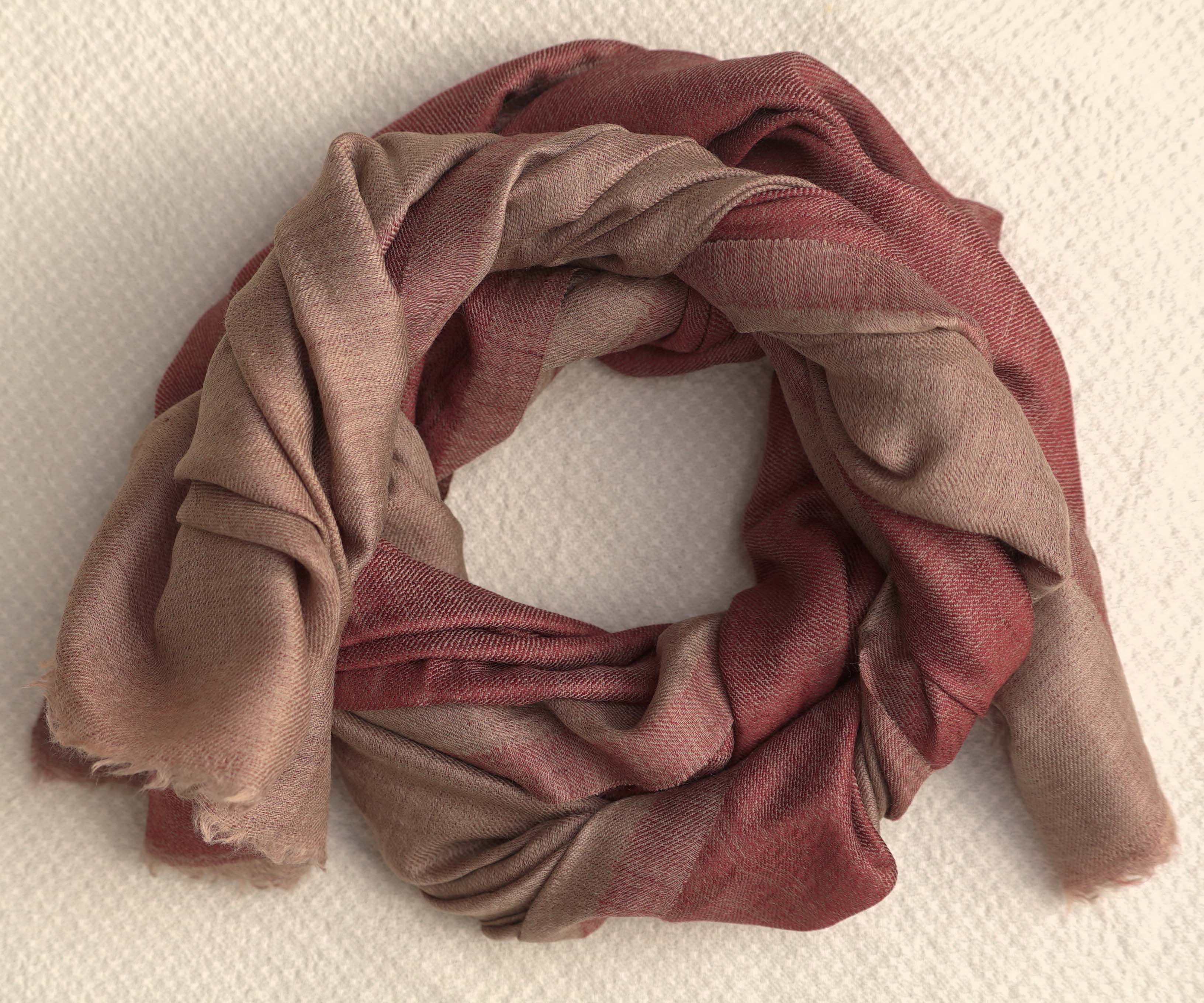Pashmina 100% cachemire bicolore -Rouge et beige