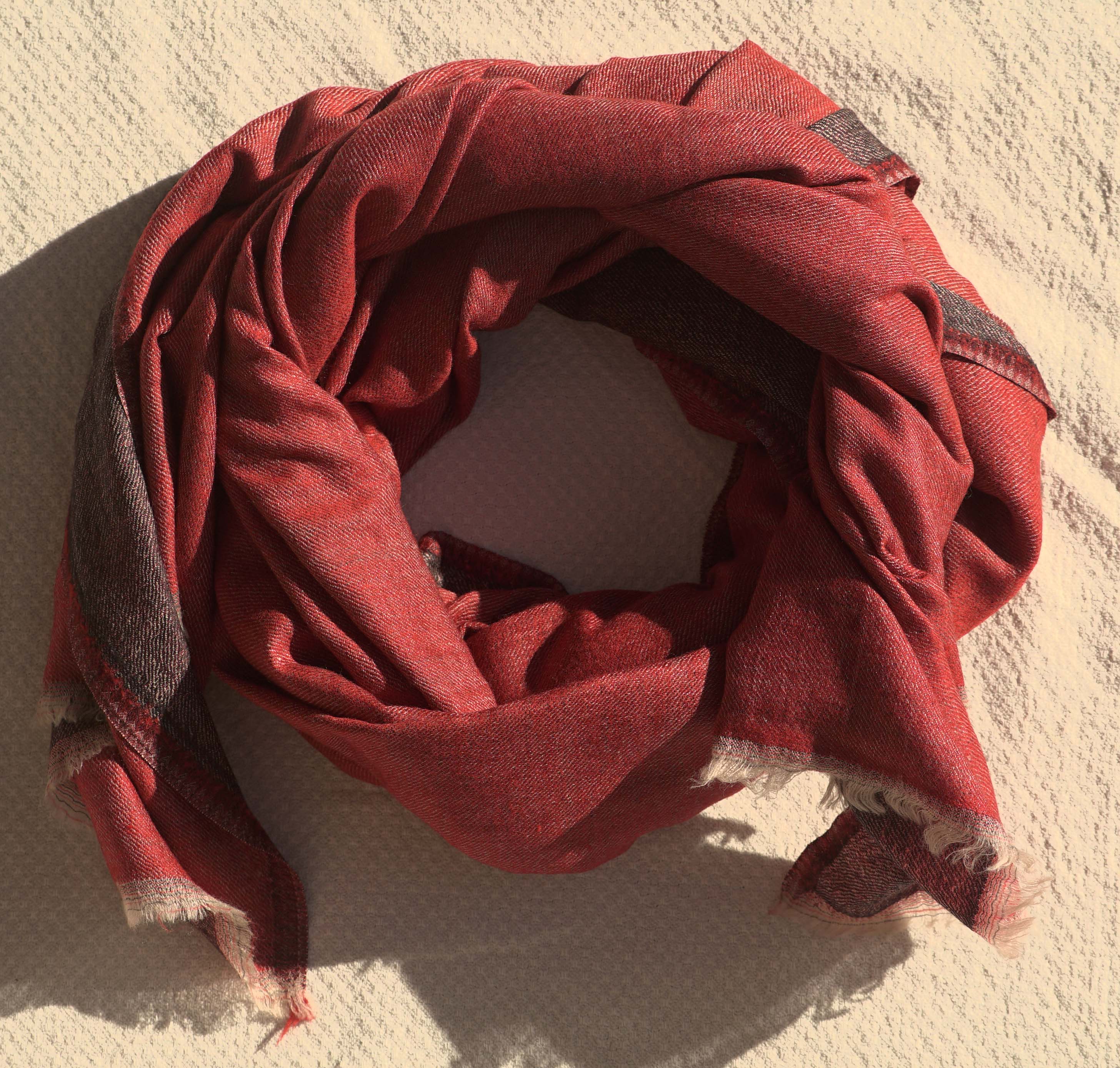 Pashmina 100% cachemire bicolore -Rouge et noir
