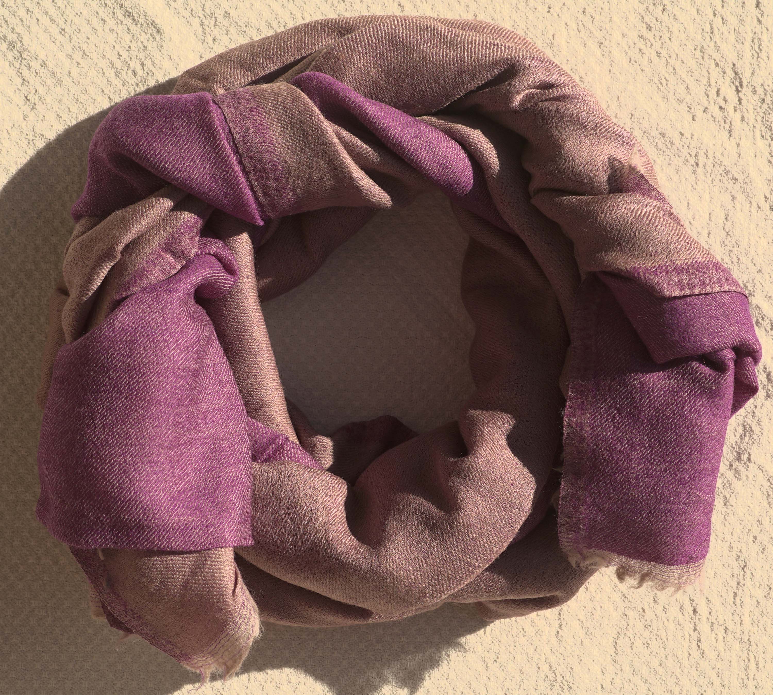 Pashmina 100% cachemire bicolore - Violet et nude