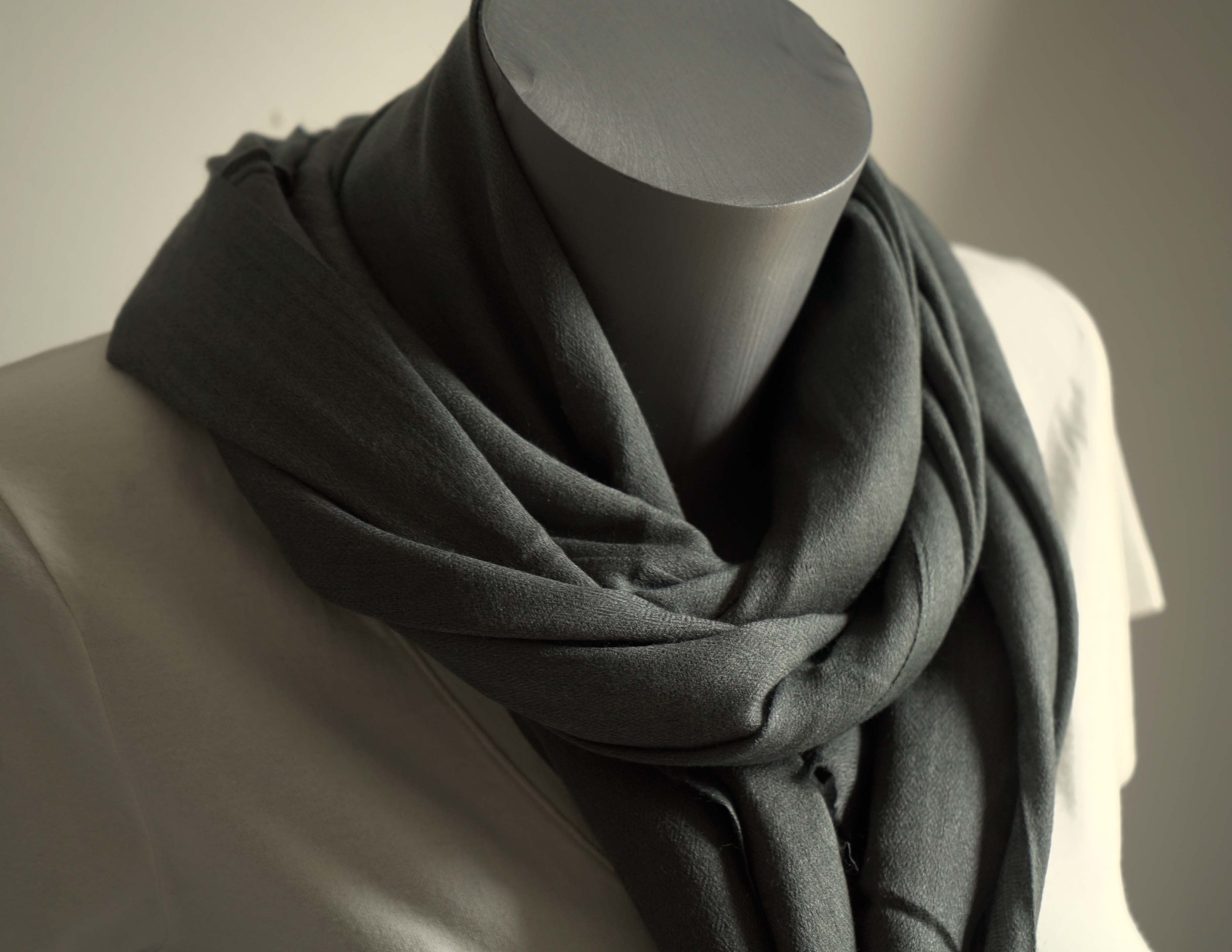 Pashmina 100% cachemire tissage oeil d'oiseau - Gris Zinc