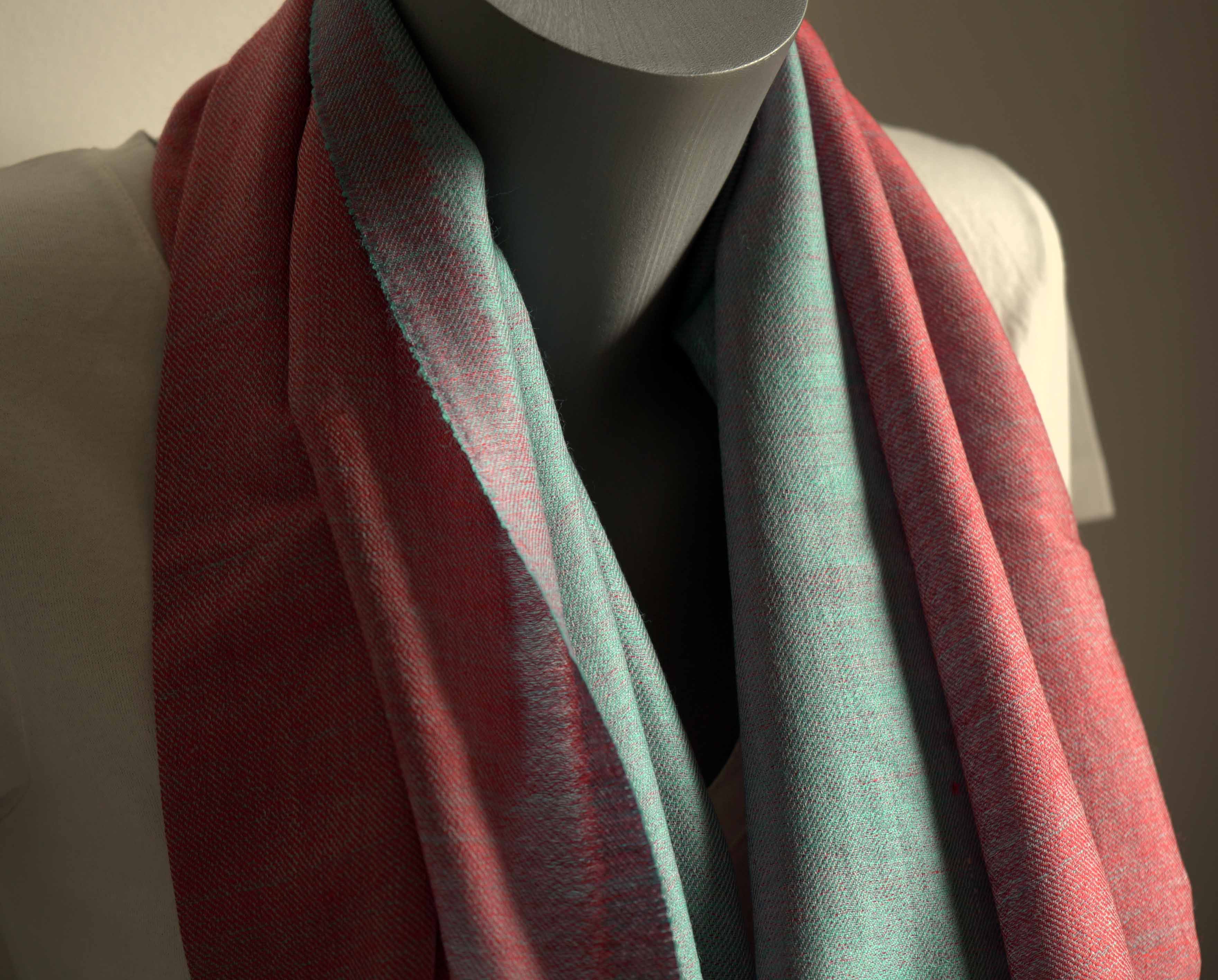 Pashmina 100% cachemire bicolore - Rose et bleu