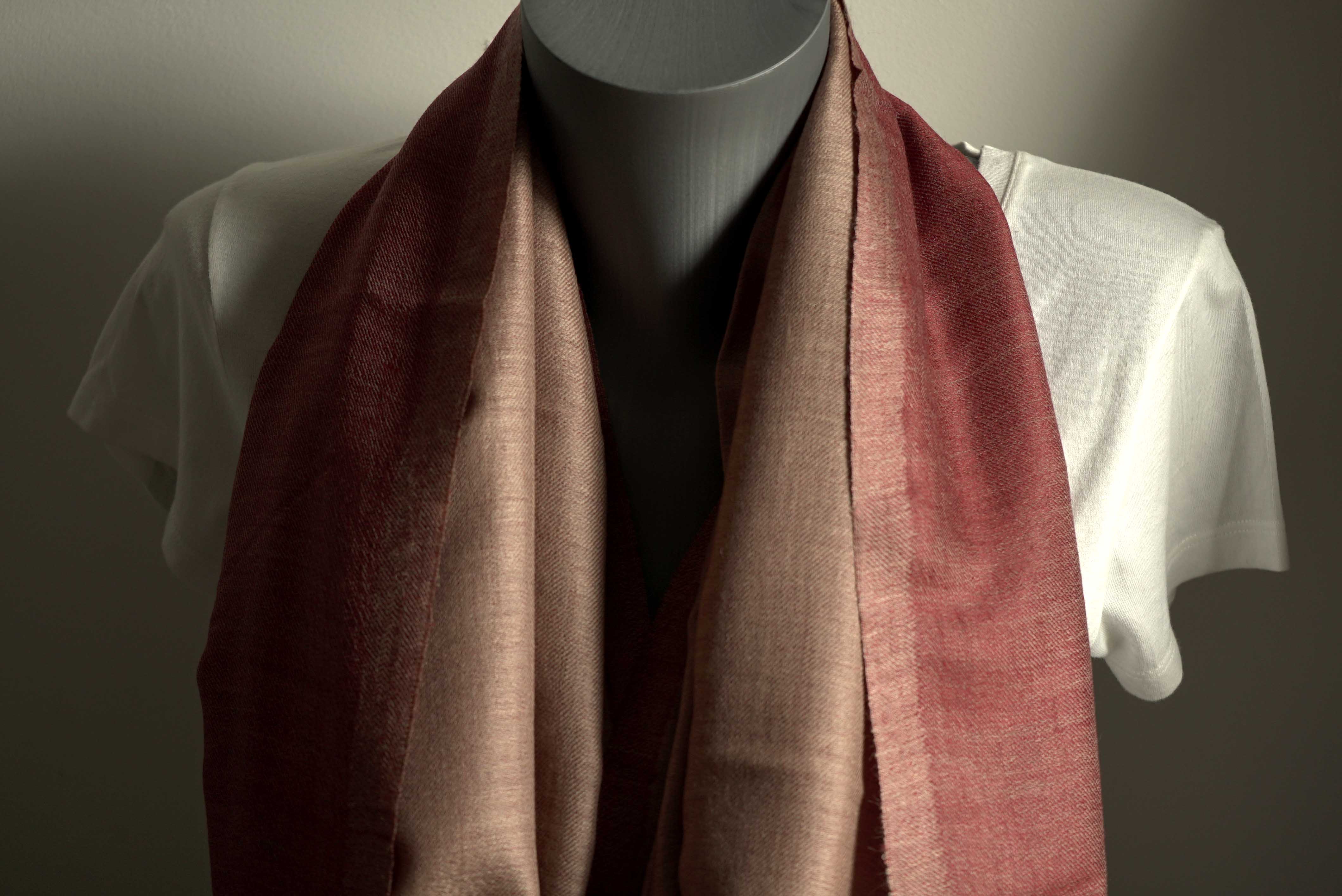 Pashmina 100% cachemire bicolore -Rouge et beige