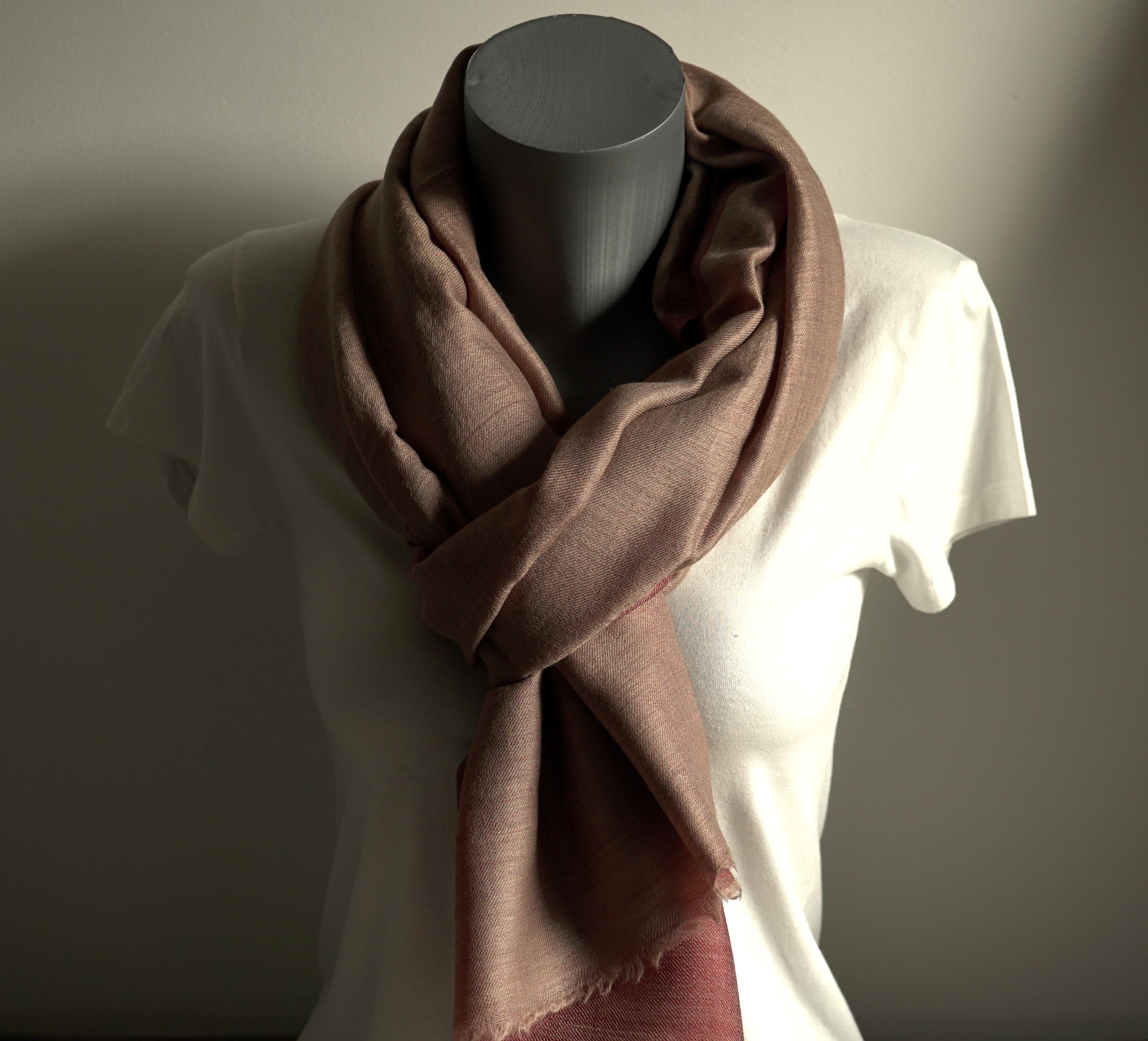 Pashmina 100% cachemire bicolore -Rouge et beige