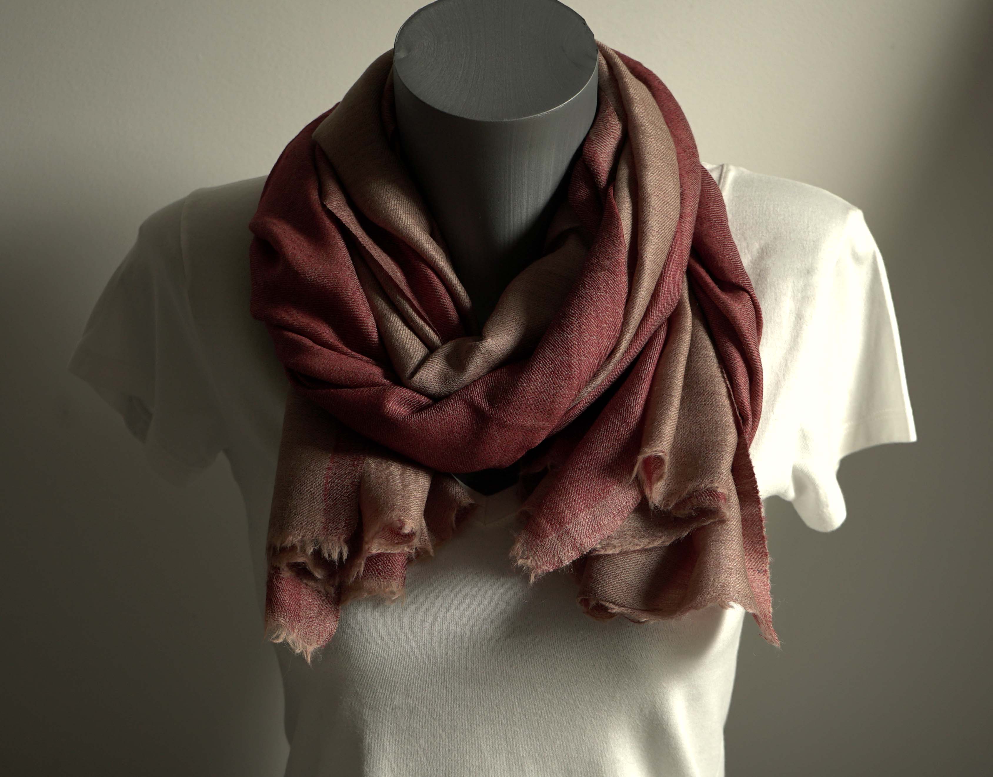 Pashmina 100% cachemire bicolore -Rouge et beige