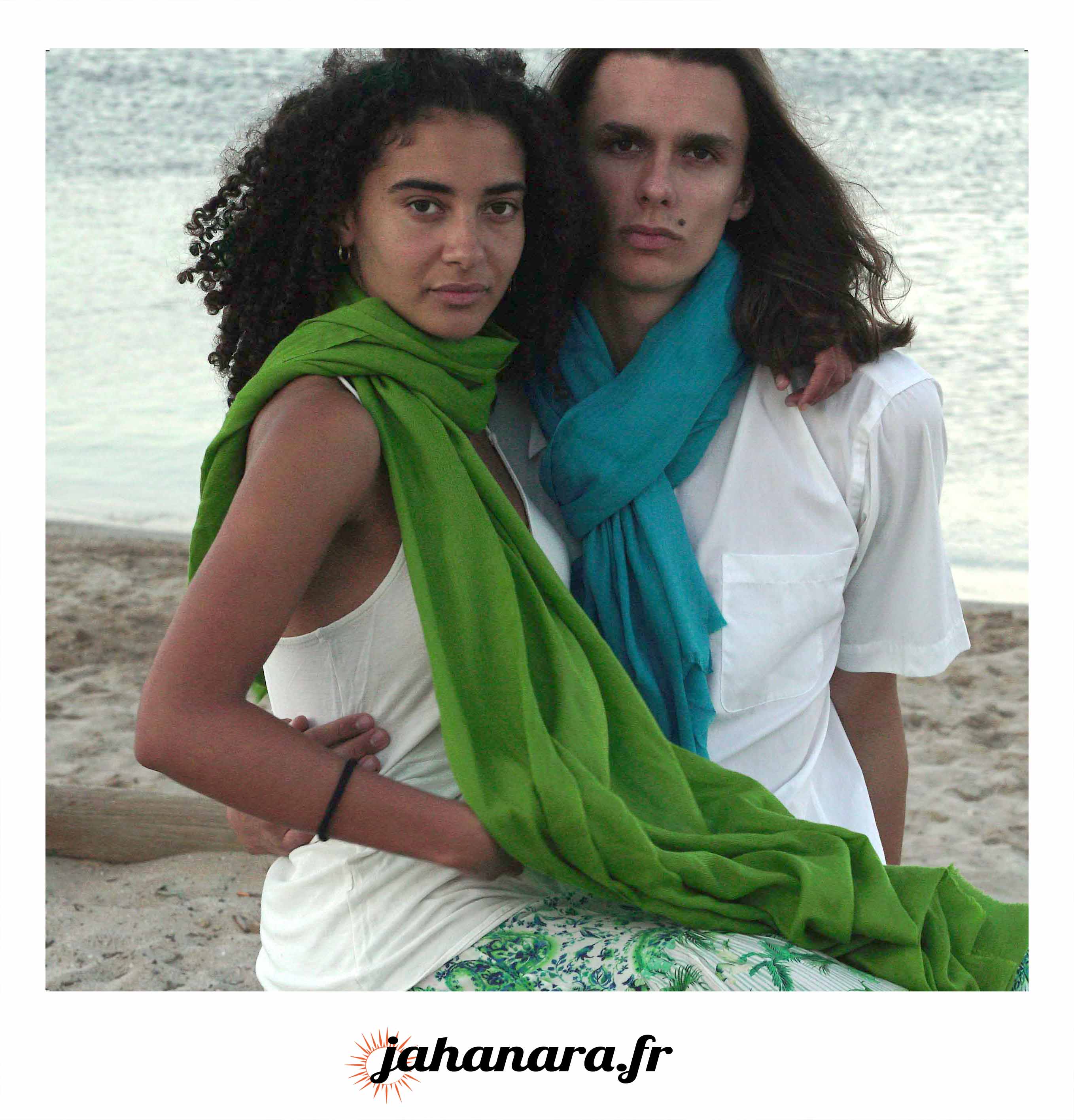 Pashmina 100% cachemire tissage oeil d'oiseau - Vert