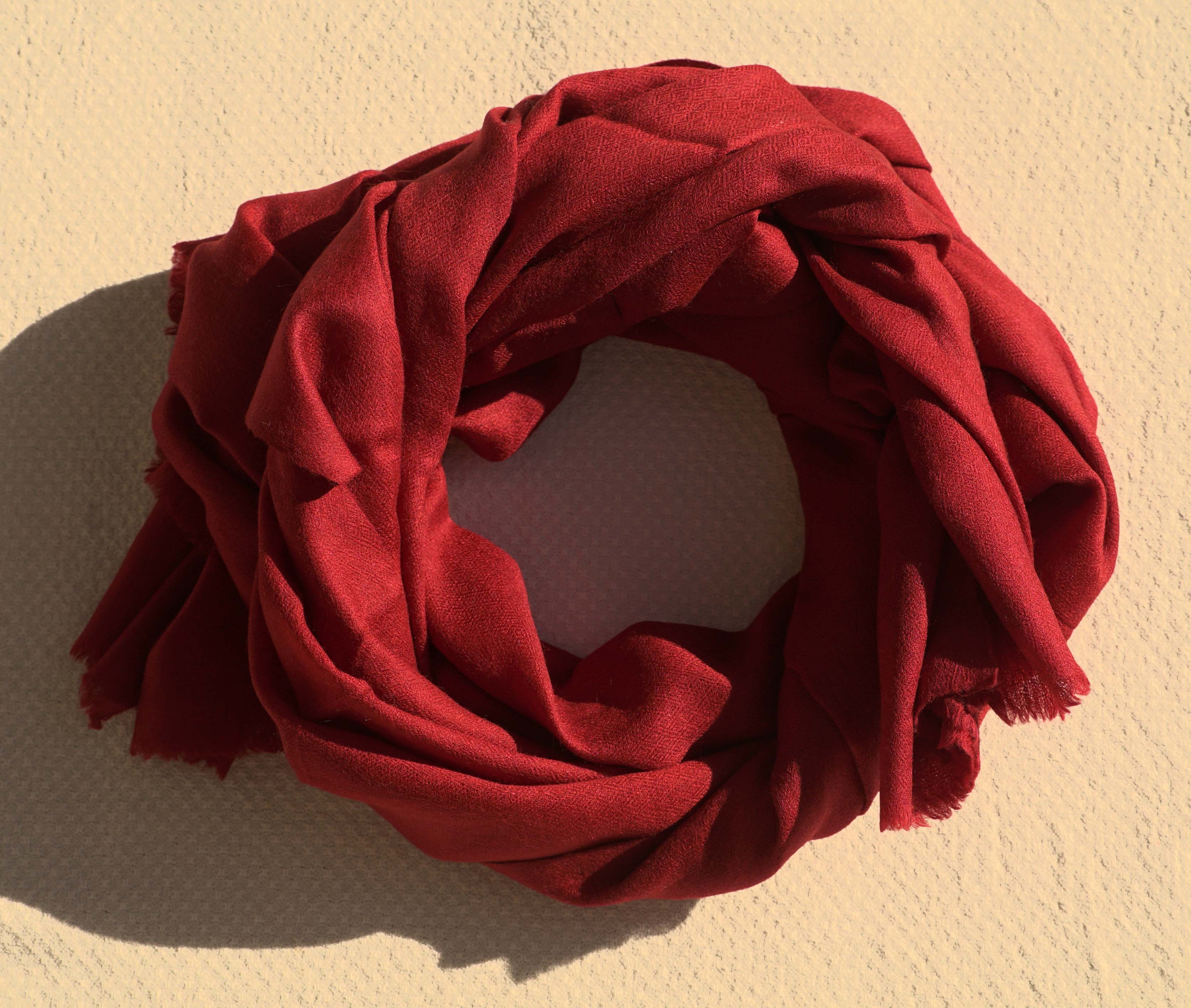 Pashmina 100% cachemire tissage oeil d'oiseau - Rouge