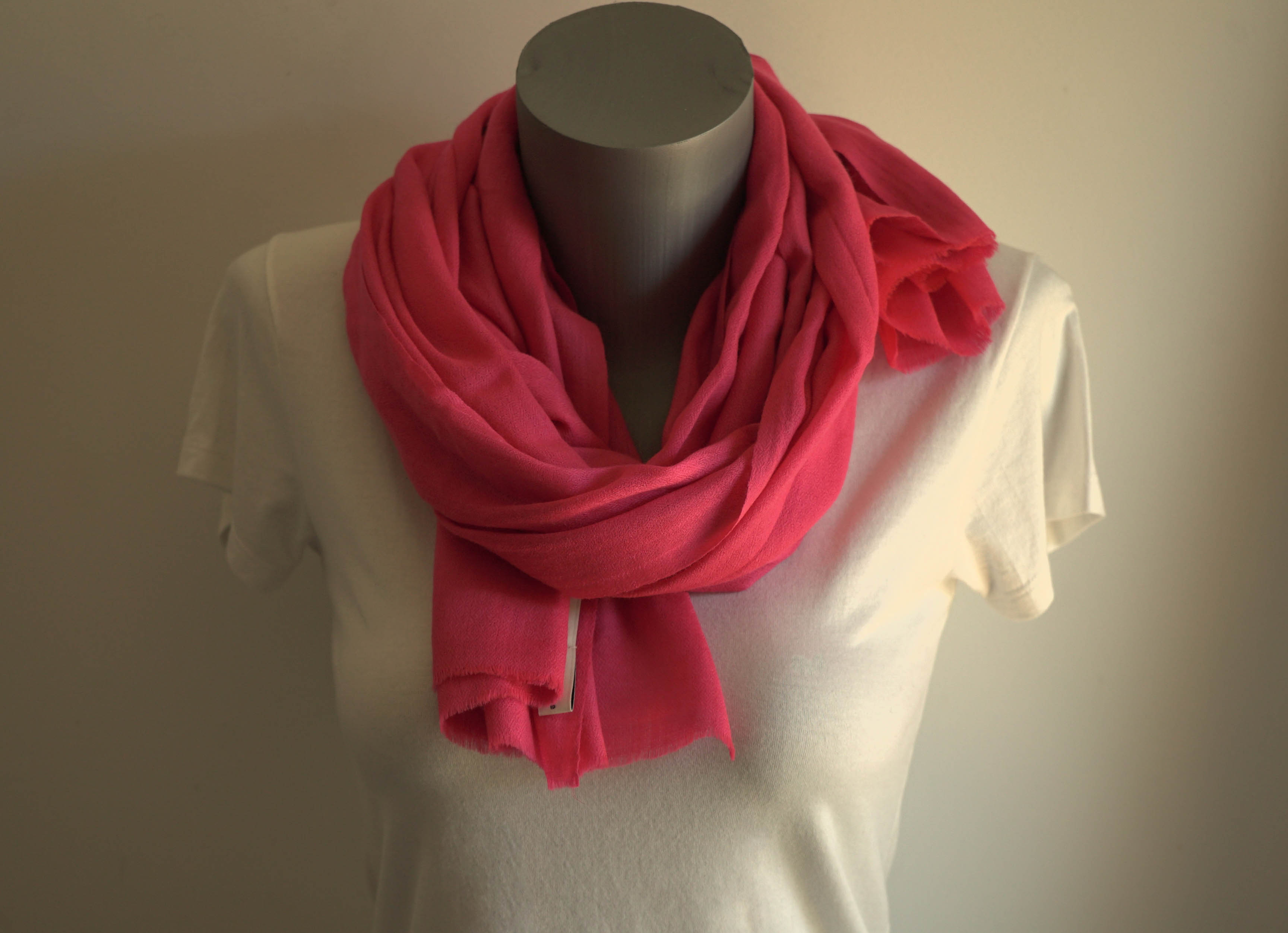 Pashmina 100% cachemire tissage oeil d'oiseau - Rose fuchsia