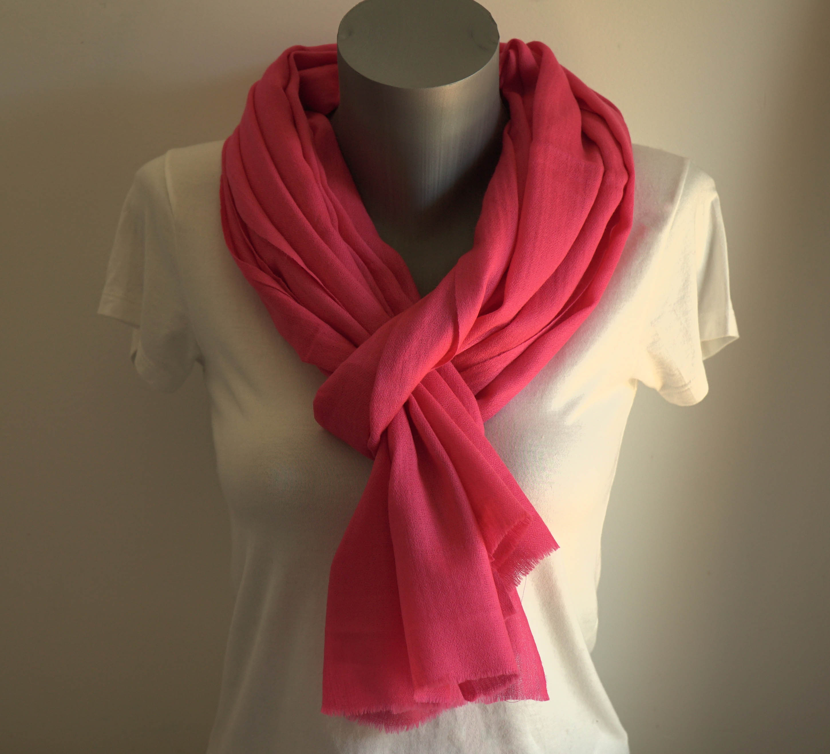 Pashmina 100% cachemire tissage oeil d'oiseau - Rose fuchsia