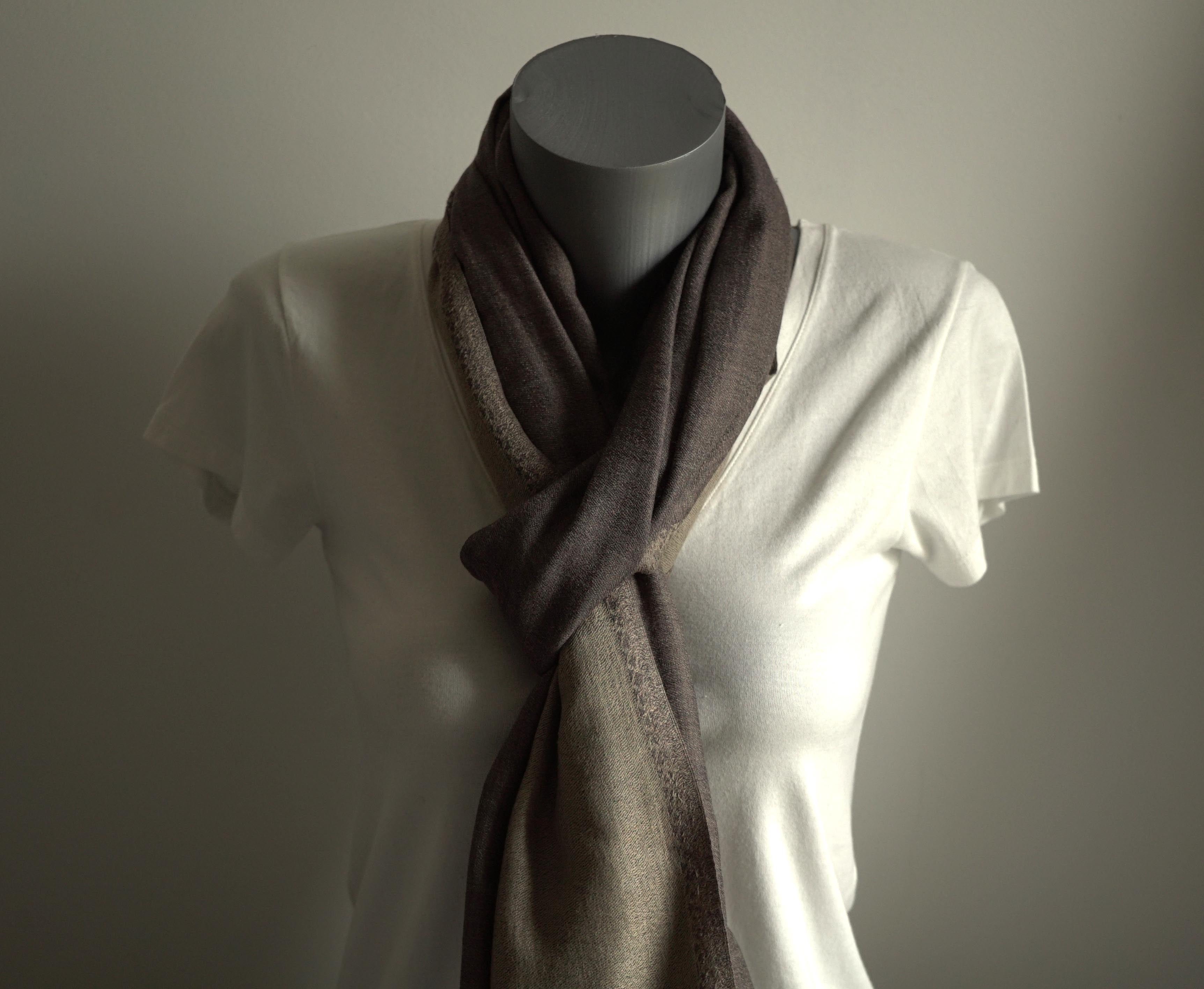 Pashmina 100% cachemire bicolore - Beige et taupe