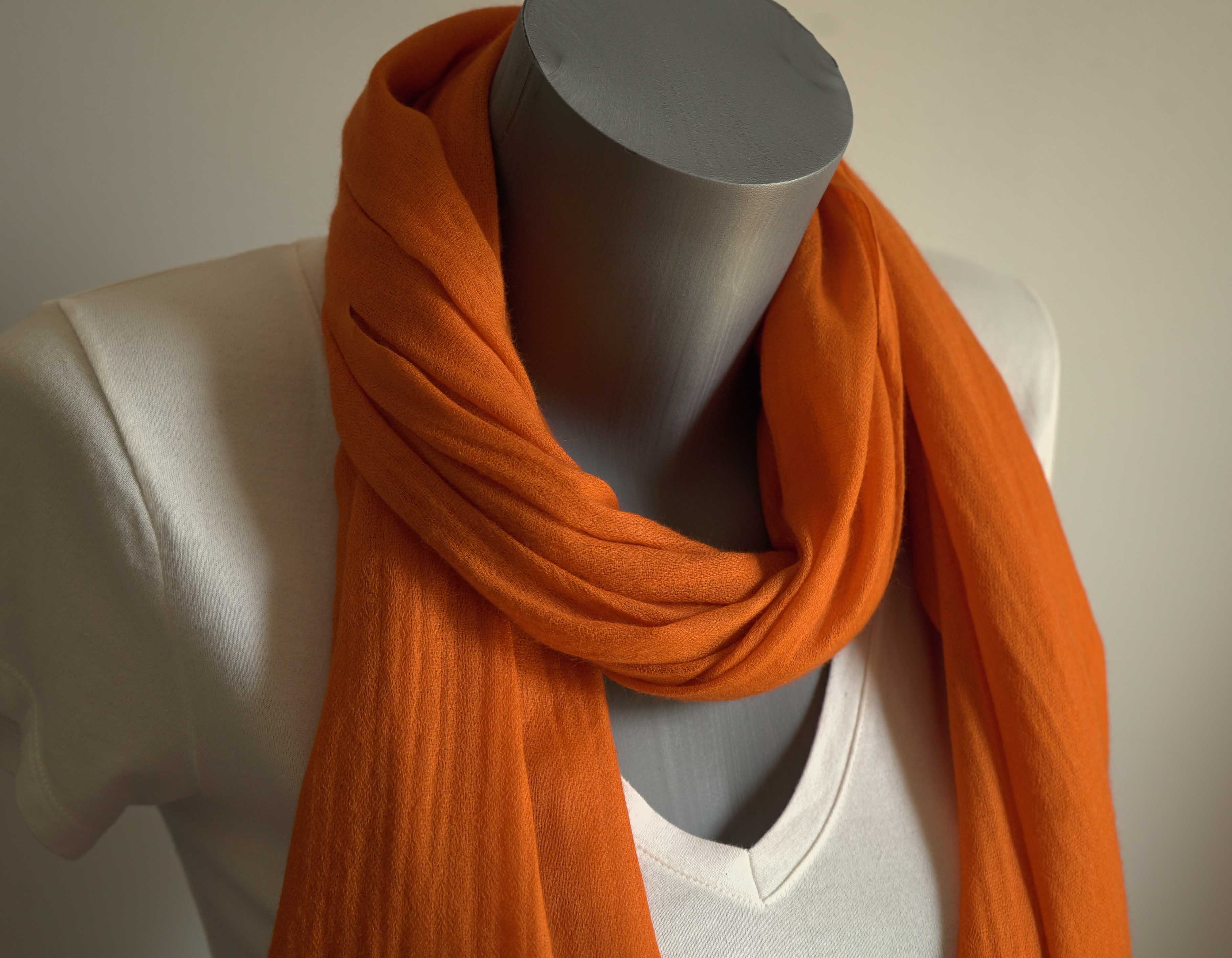 Pashmina 100% cachemire tissage oeil d'oiseau - Orange