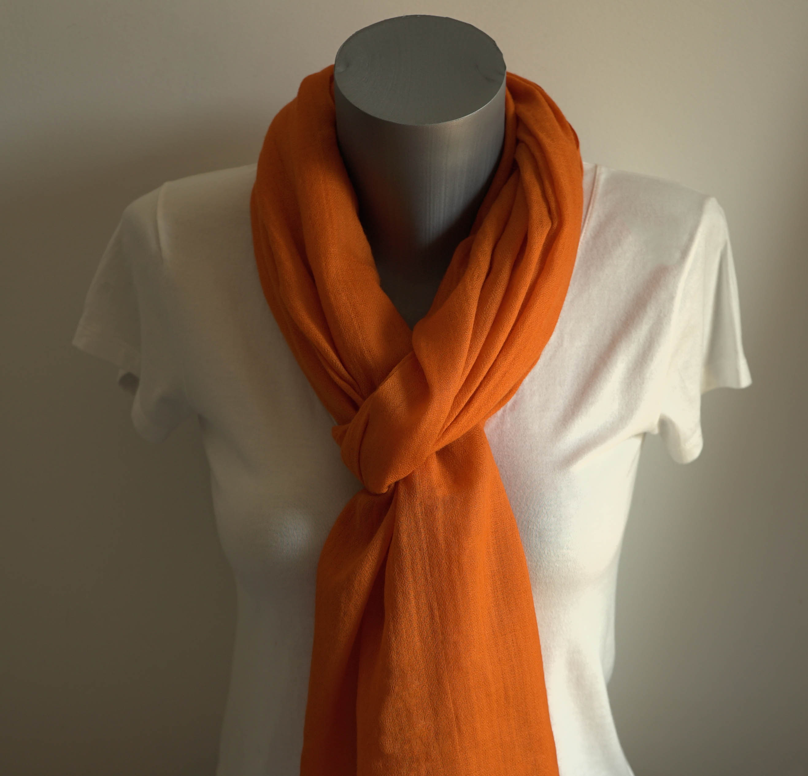 Pashmina 100% cachemire tissage oeil d'oiseau - Orange