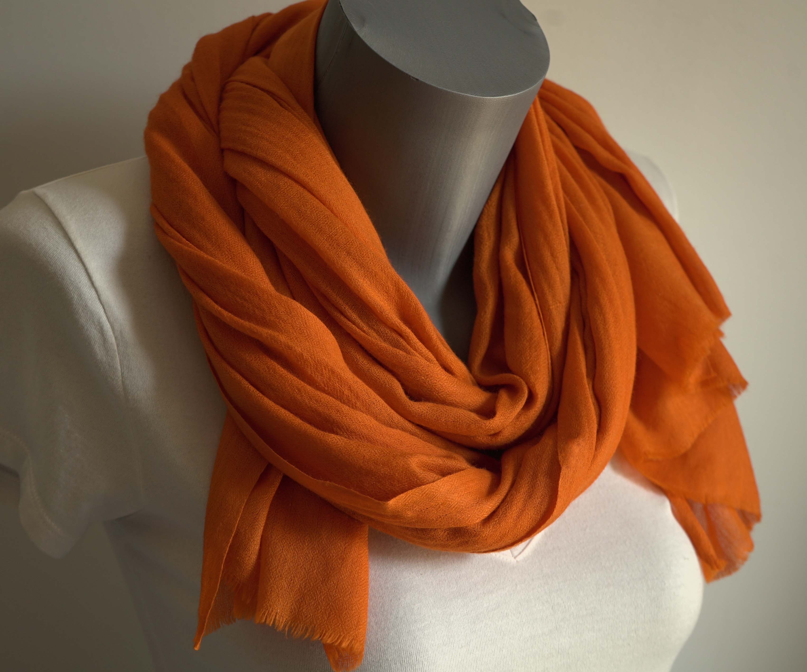 Pashmina 100% cachemire tissage oeil d'oiseau - Orange