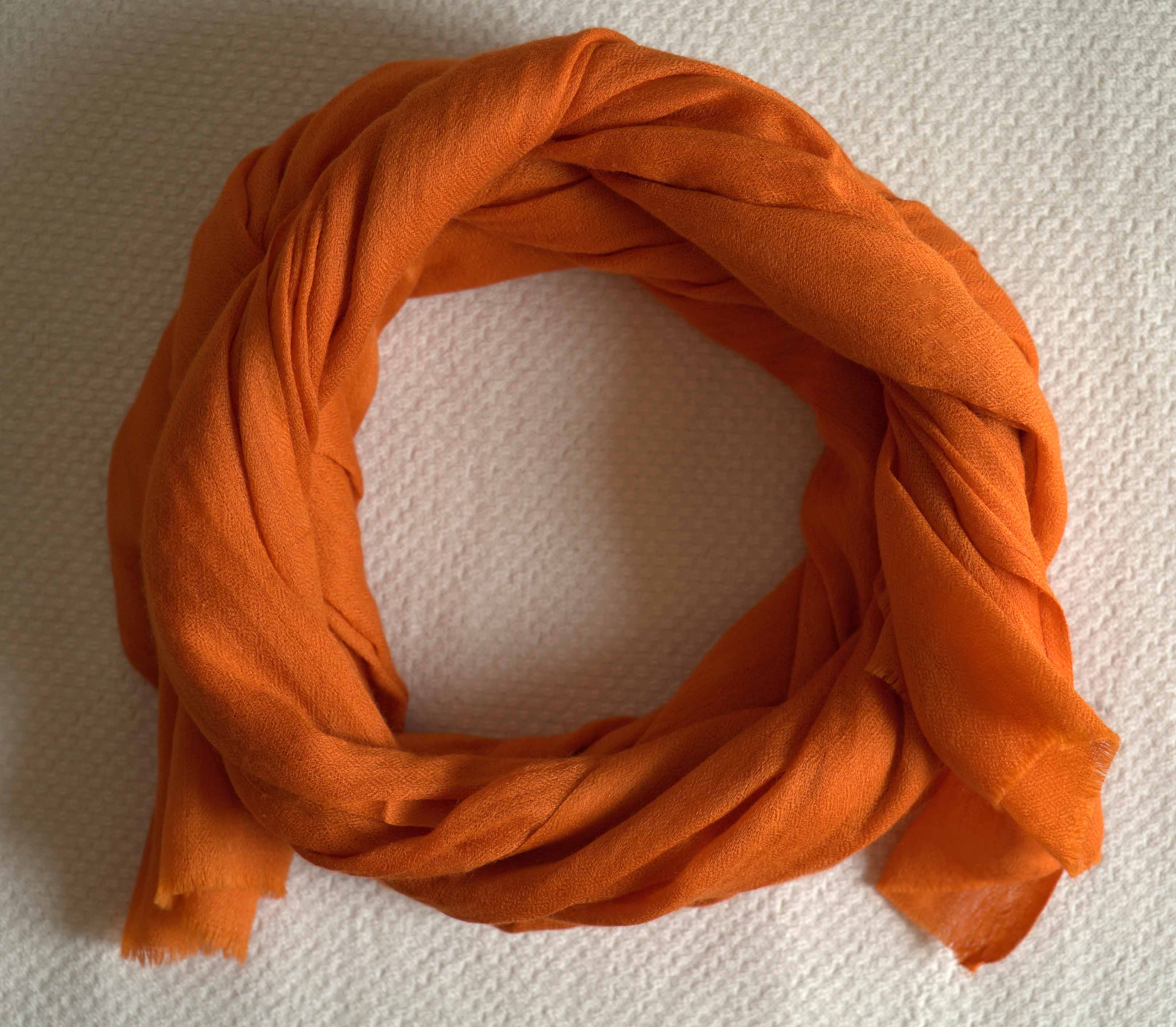 Pashmina 100% cachemire tissage oeil d'oiseau - Orange