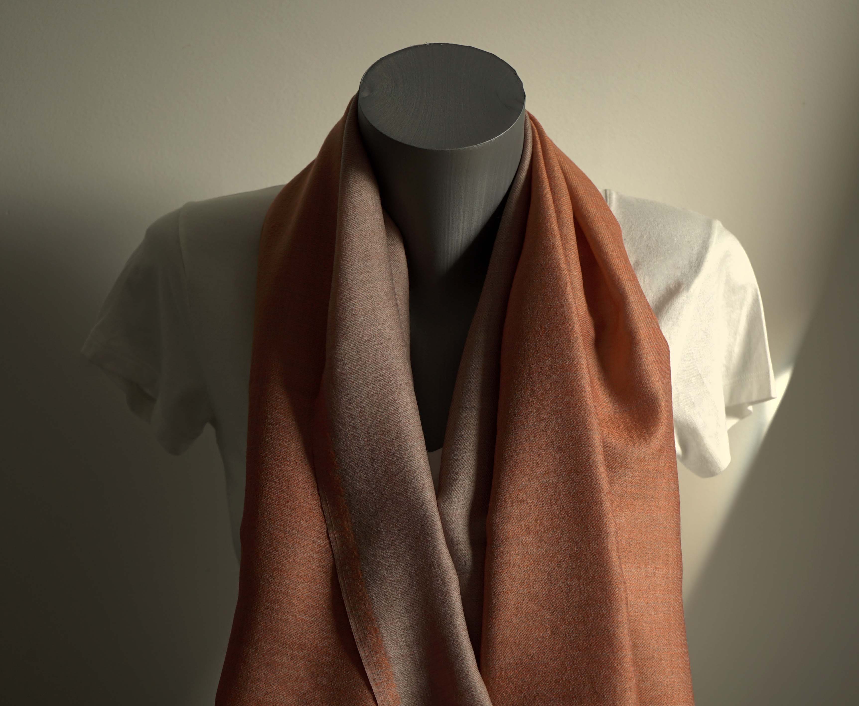 Pashmina 100% cachemire bicolore - Orange et beige