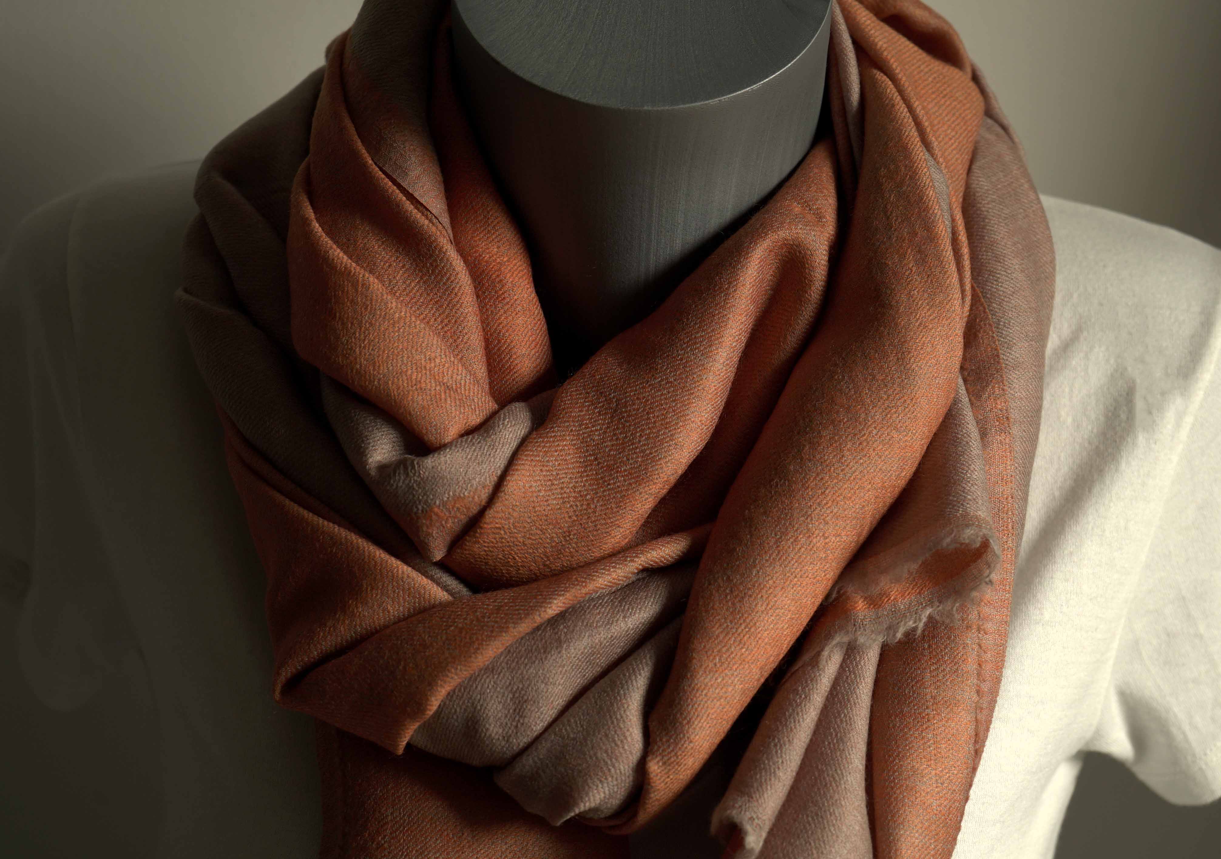 Pashmina 100% cachemire bicolore - Orange et beige