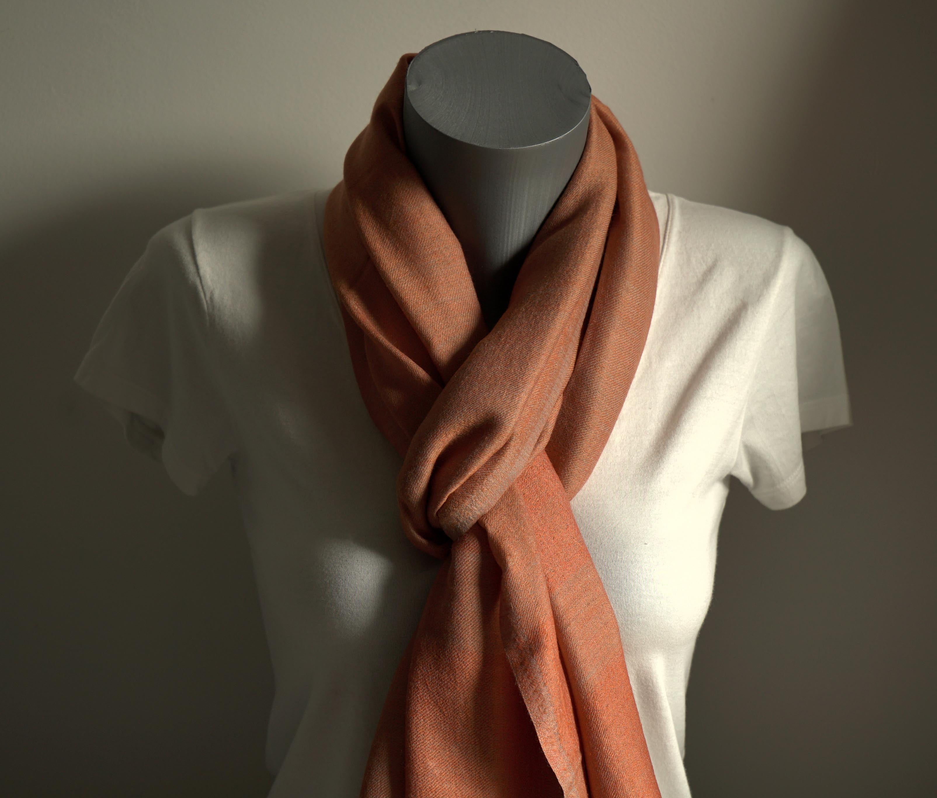 Pashmina 100% cachemire bicolore - Orange et beige