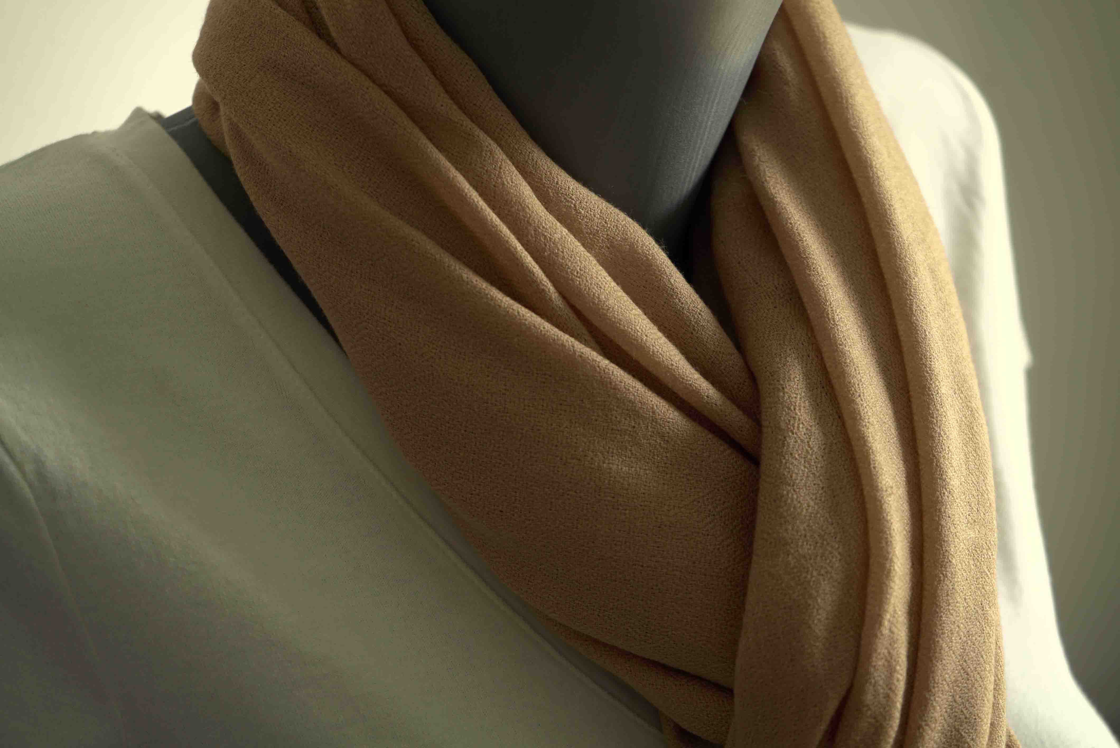 Pashmina 100% cachemire tissage oeil d'oiseau -Beige