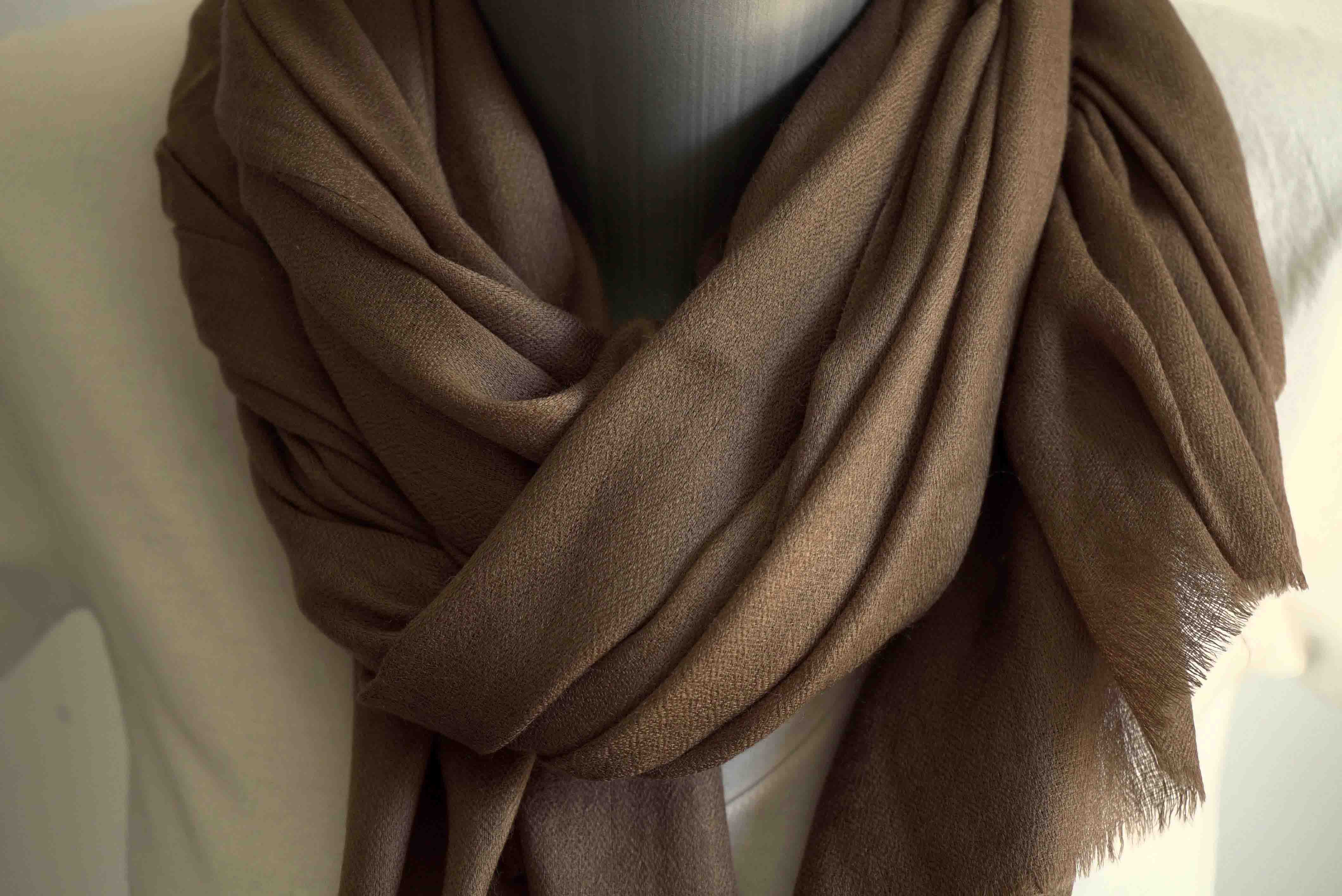 Pashmina 100% cachemire tissage oeil d'oiseau - Marron