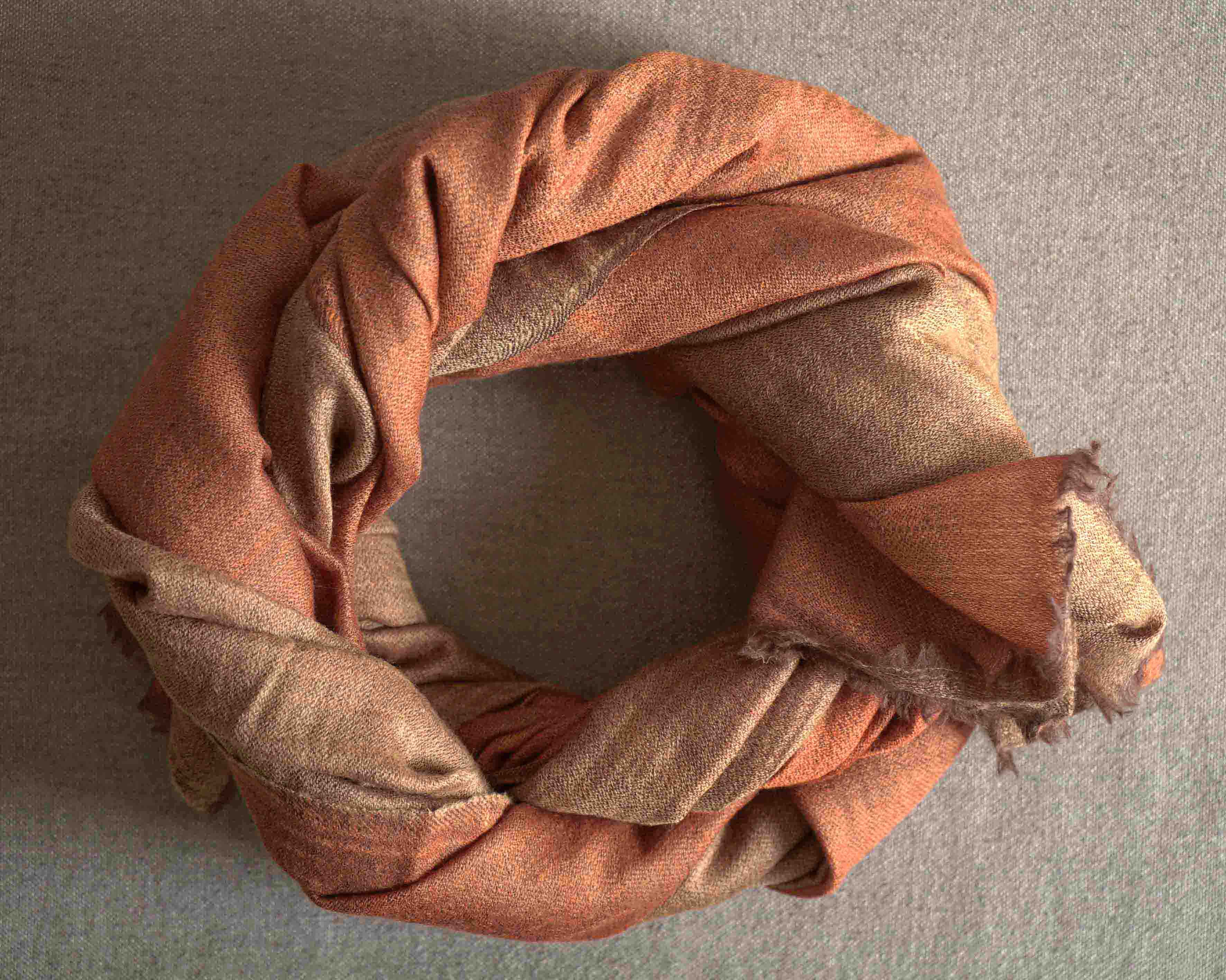 Pashmina 100% cachemire bicolore - Orange et marron