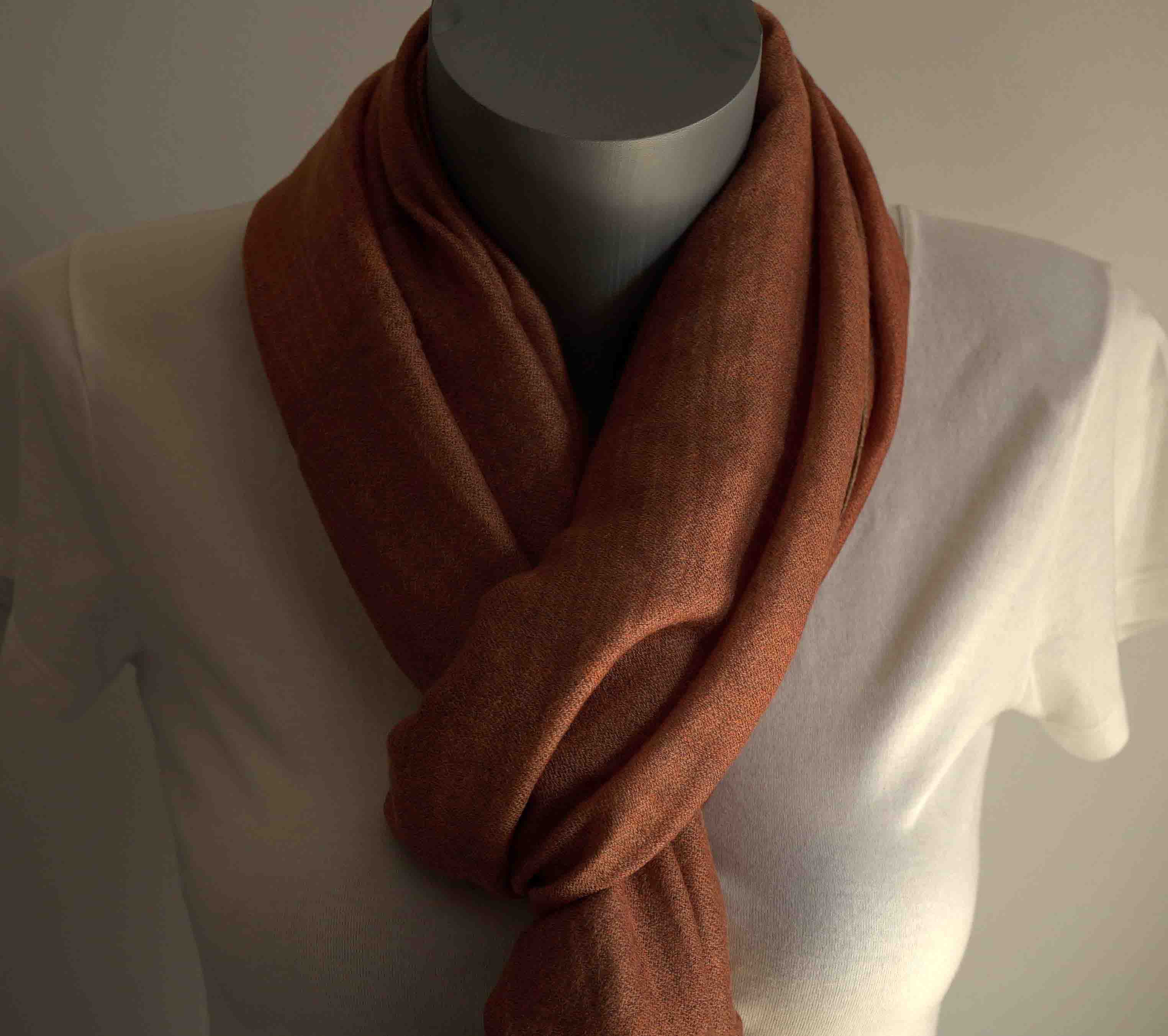 Pashmina 100% cachemire bicolore - Orange et marron