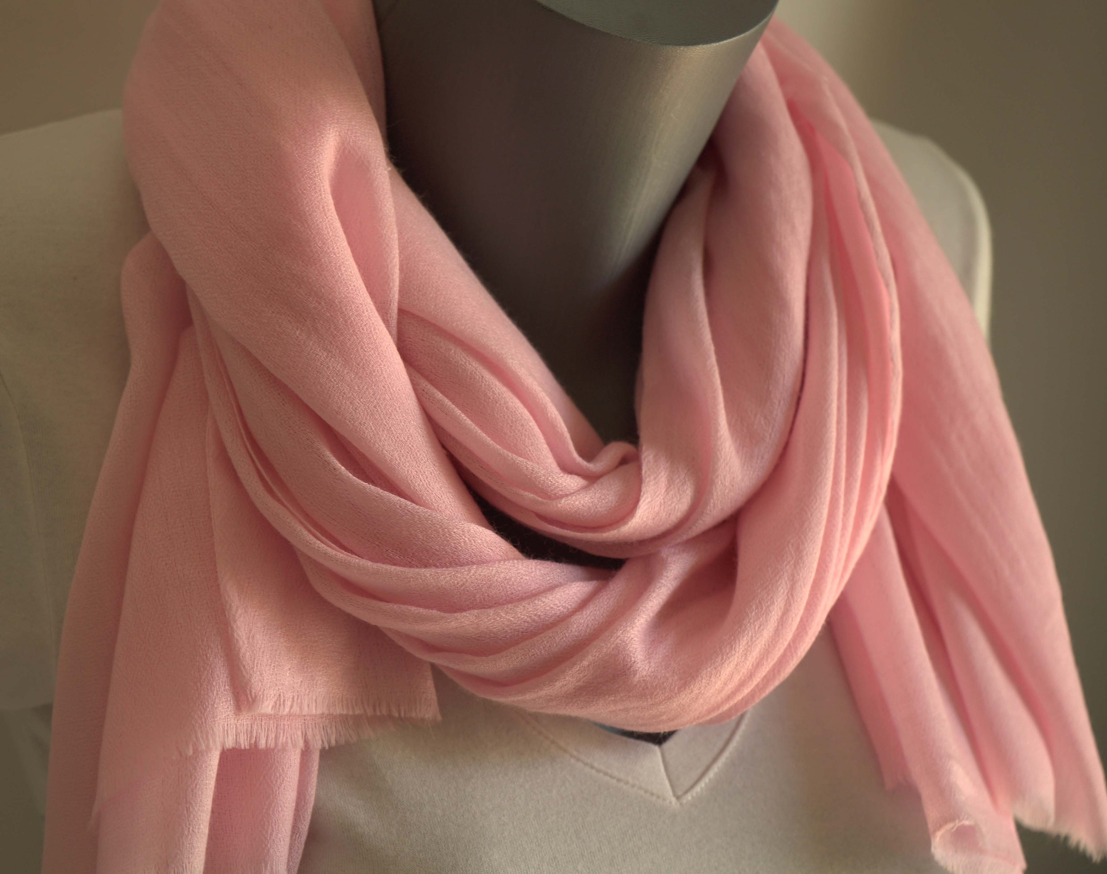 Pashmina 100% cachemire tissage oeil d'oiseau - Rose pâle