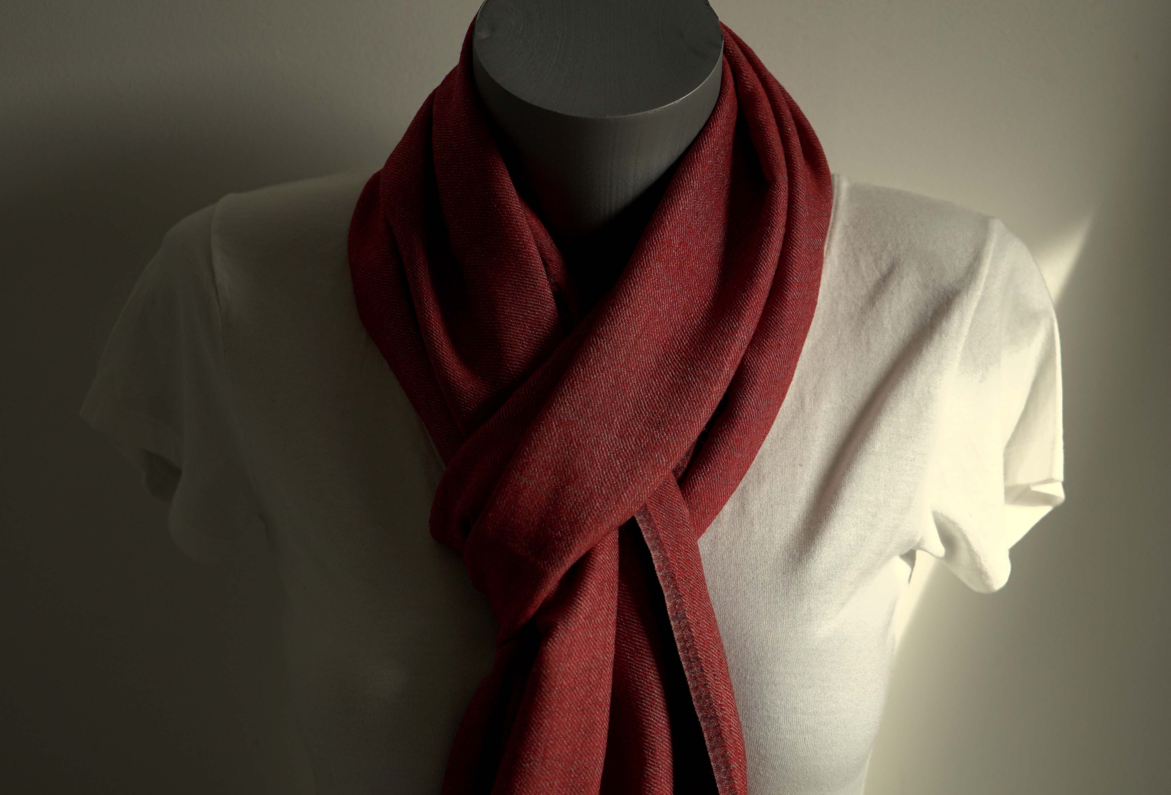 Pashmina 100% cachemire bicolore -Rouge et noir