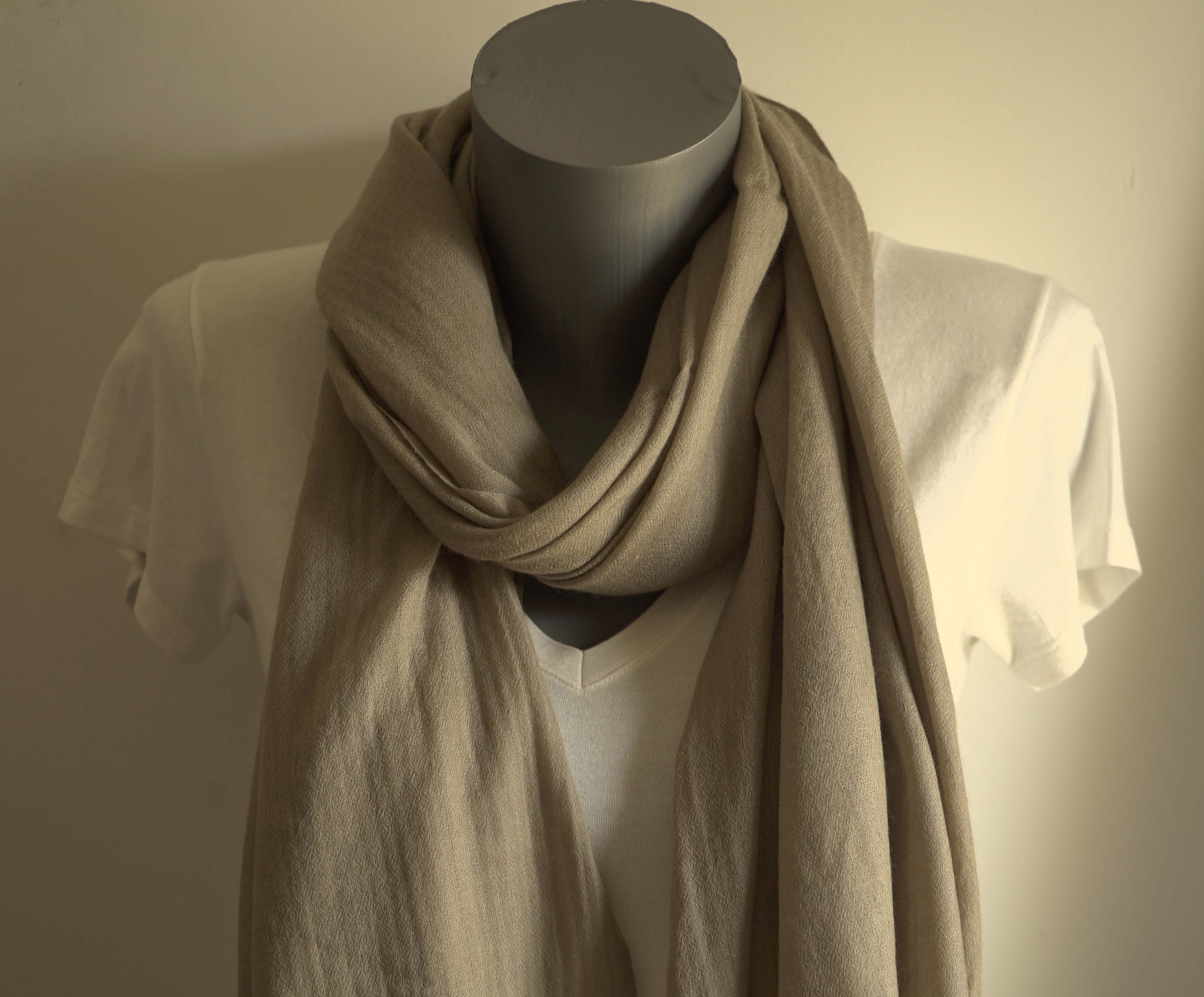 Pashmina 100% cachemire tissage oeil d'oiseau - Taupe