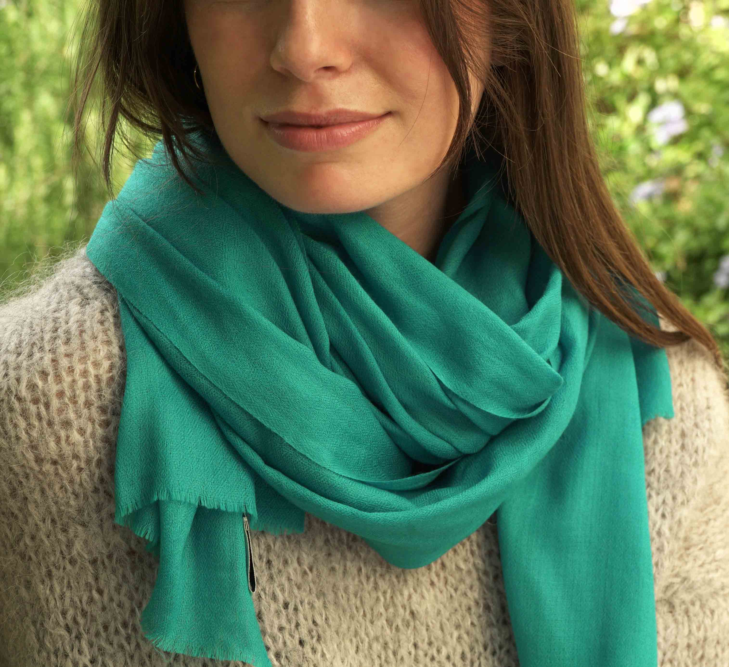 Pashmina 100% cachemire tissage oeil d'oiseau - Turquoise