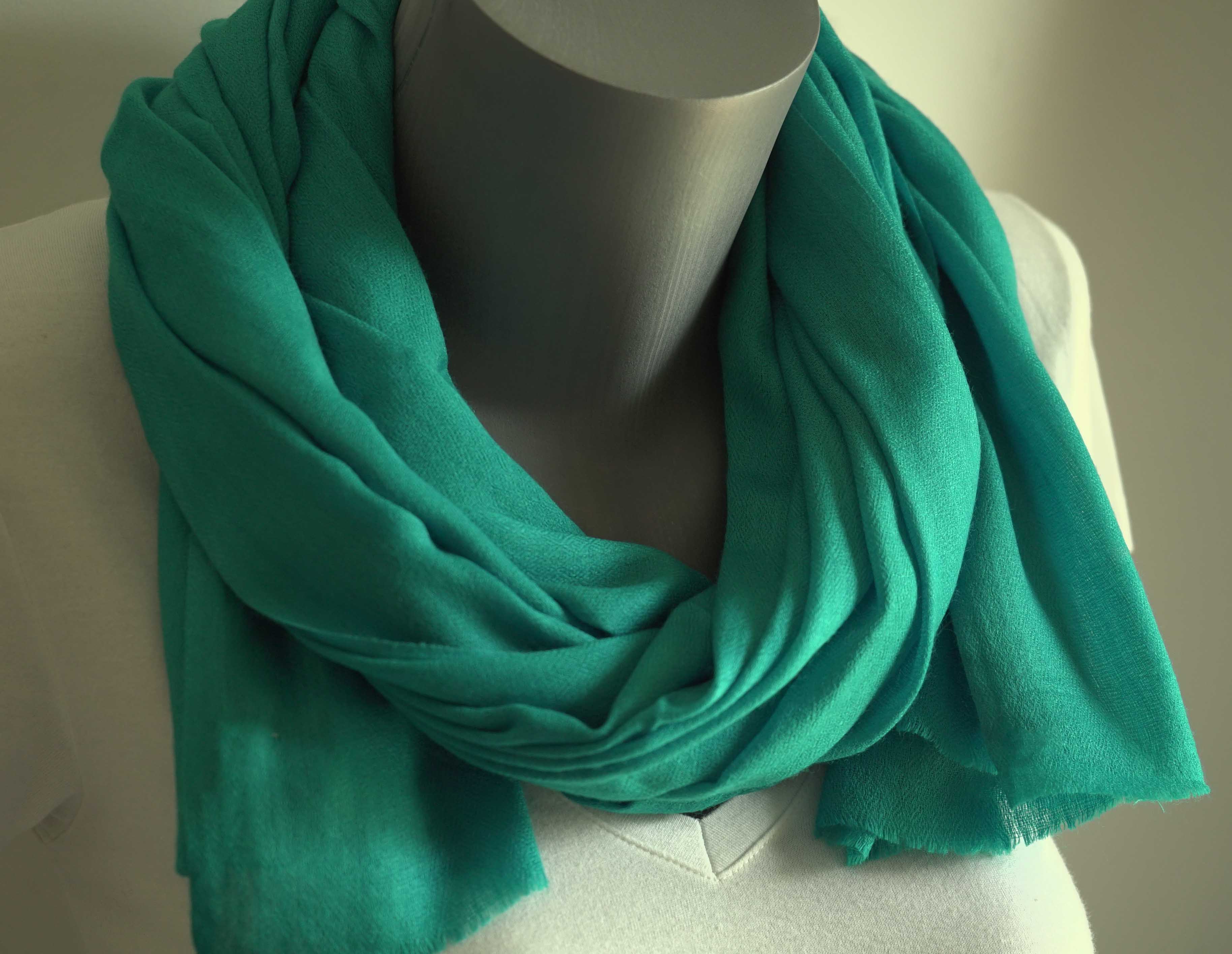 Pashmina 100% cachemire tissage oeil d'oiseau - Turquoise