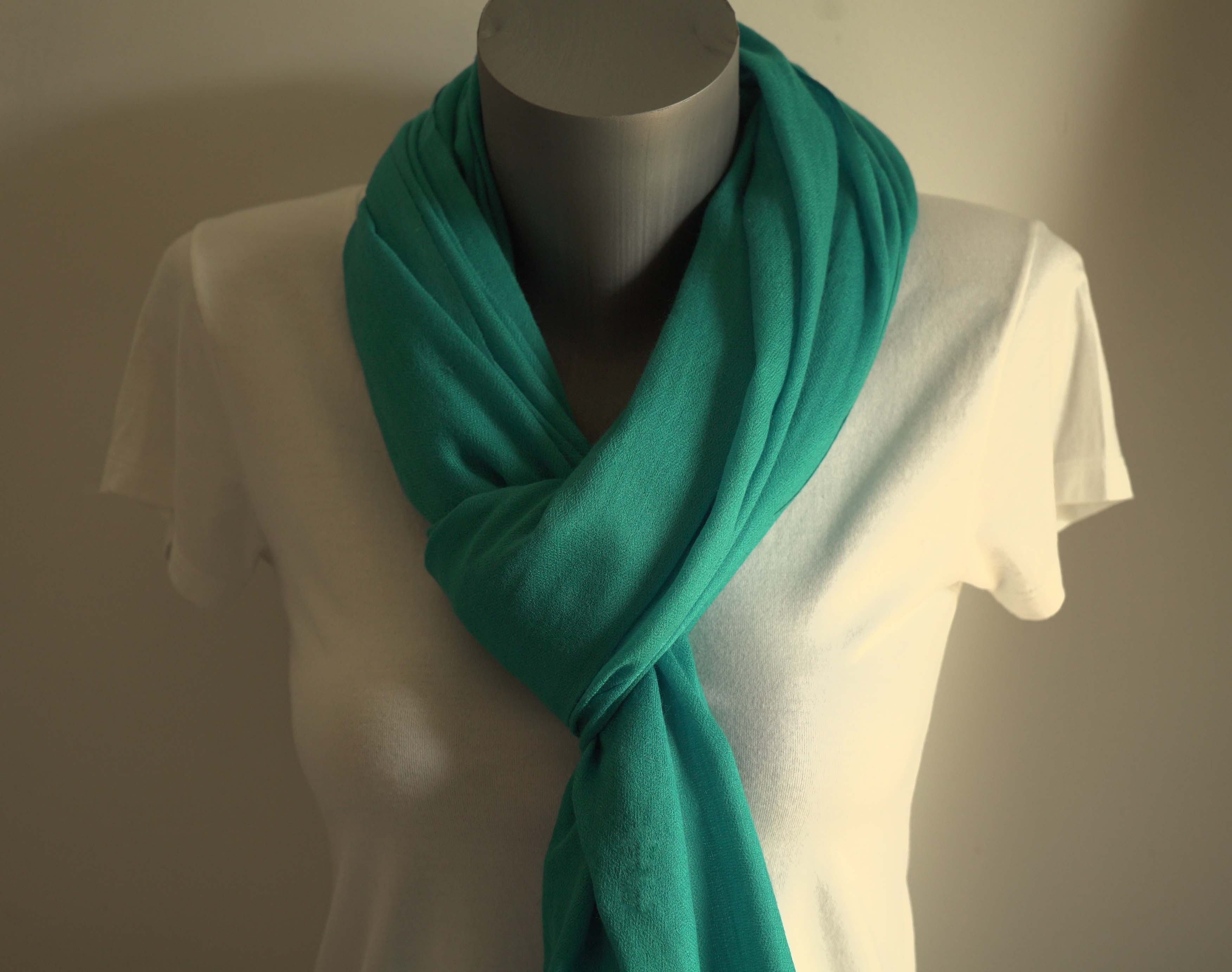 Pashmina 100% cachemire tissage oeil d'oiseau - Turquoise