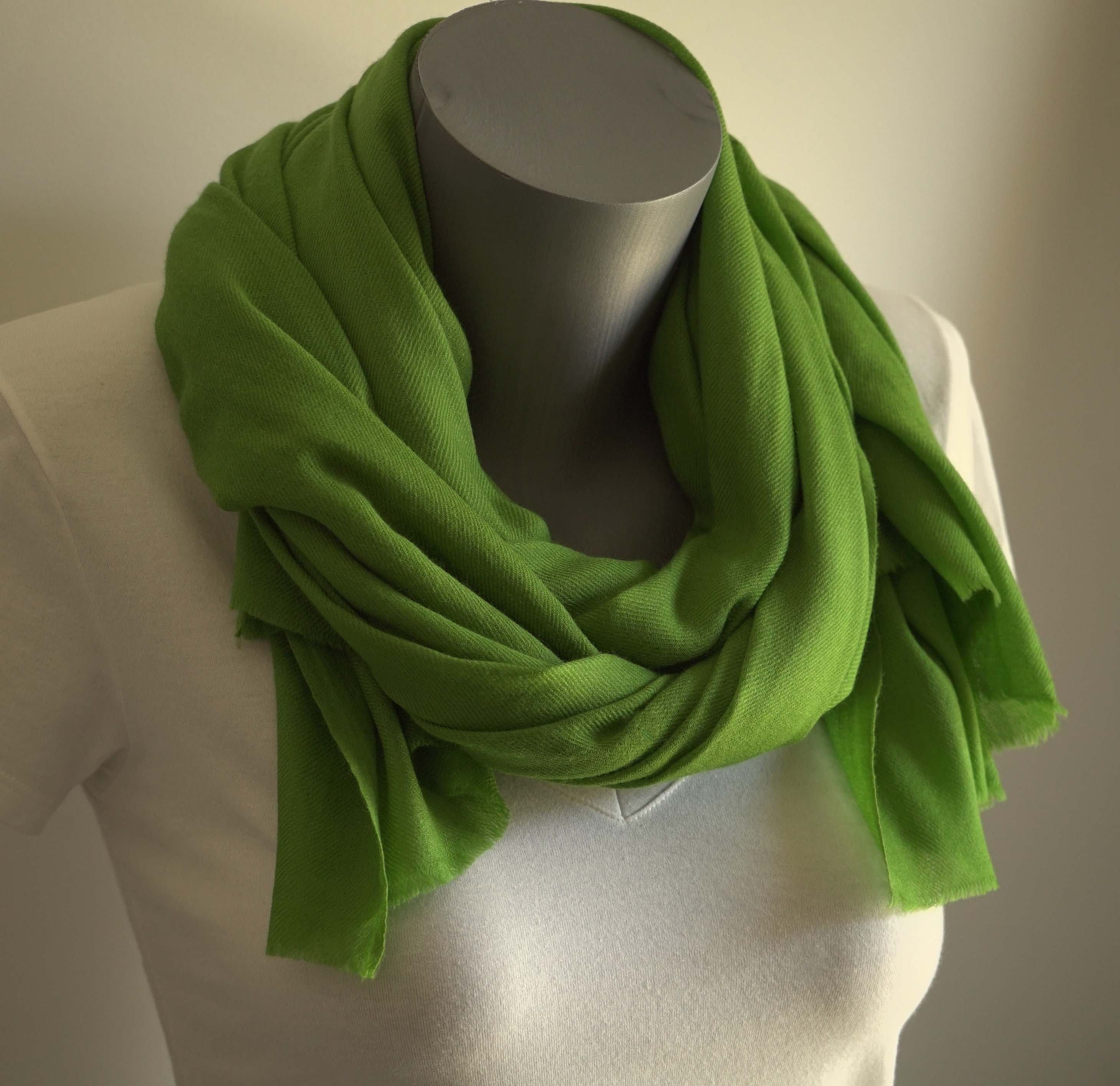 Pashmina 100% cachemire tissage oeil d'oiseau - Vert