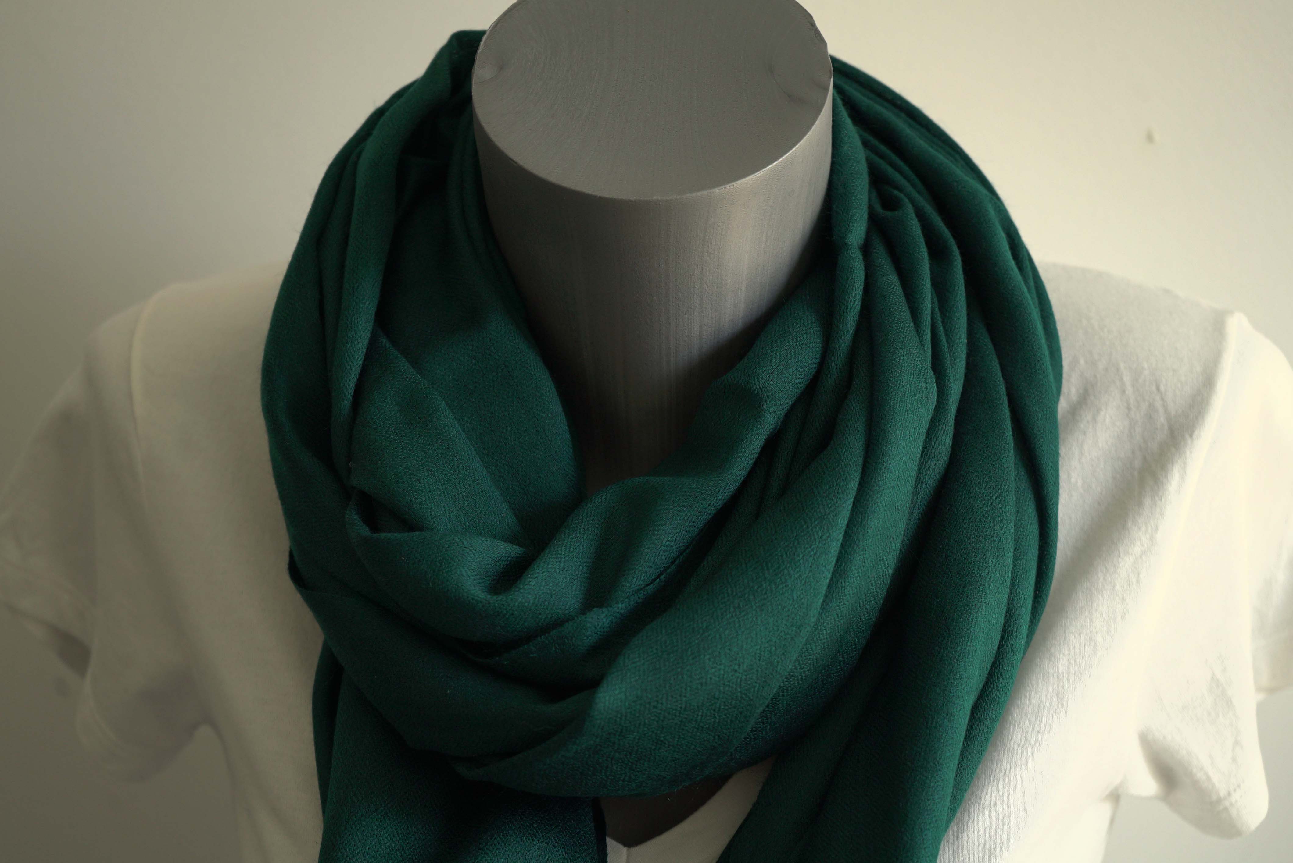 Pashmina 100% cachemire tissage oeil d'oiseau -Vert canard