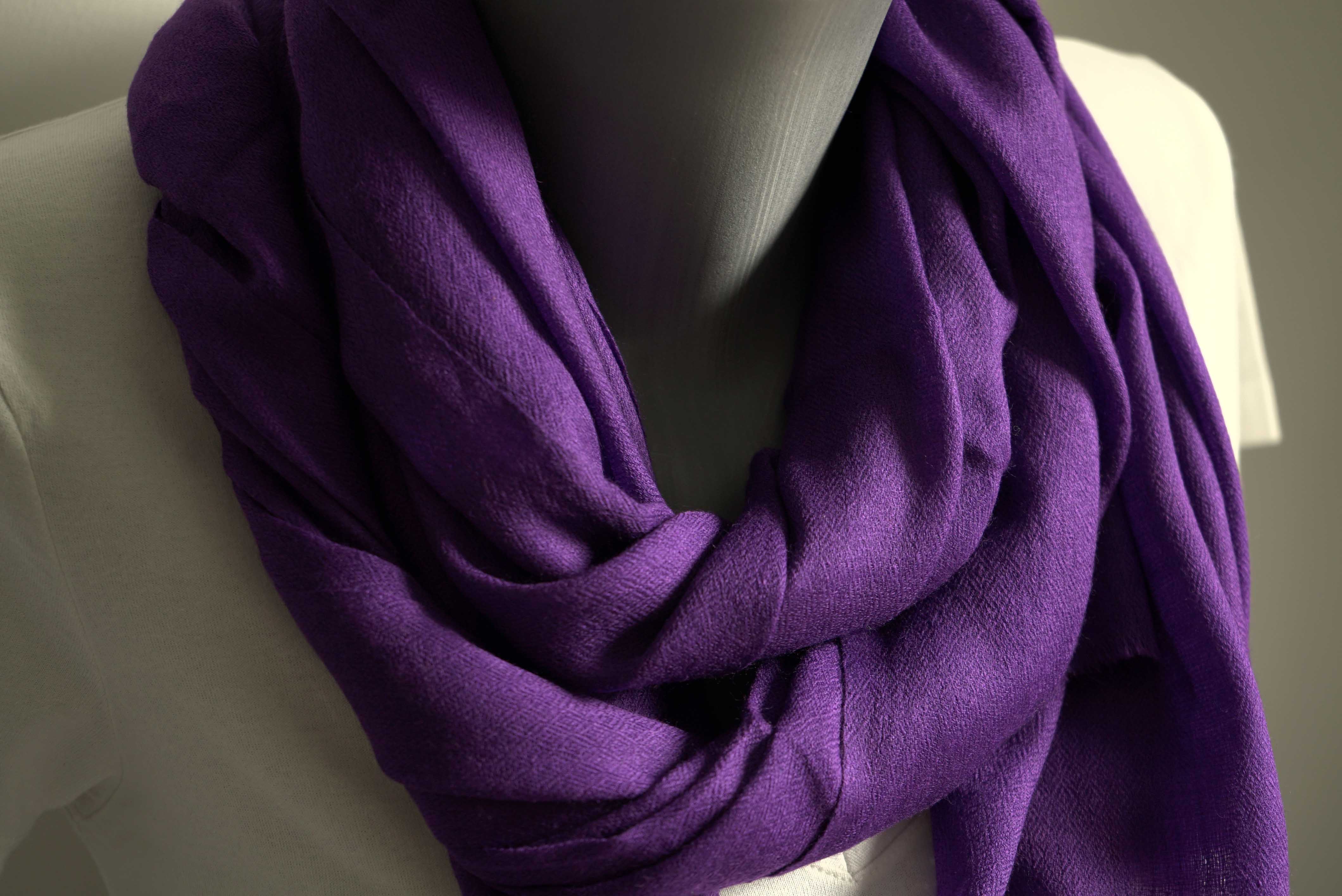 Pashmina 100% cachemire tissage oeil d'oiseau - Violet