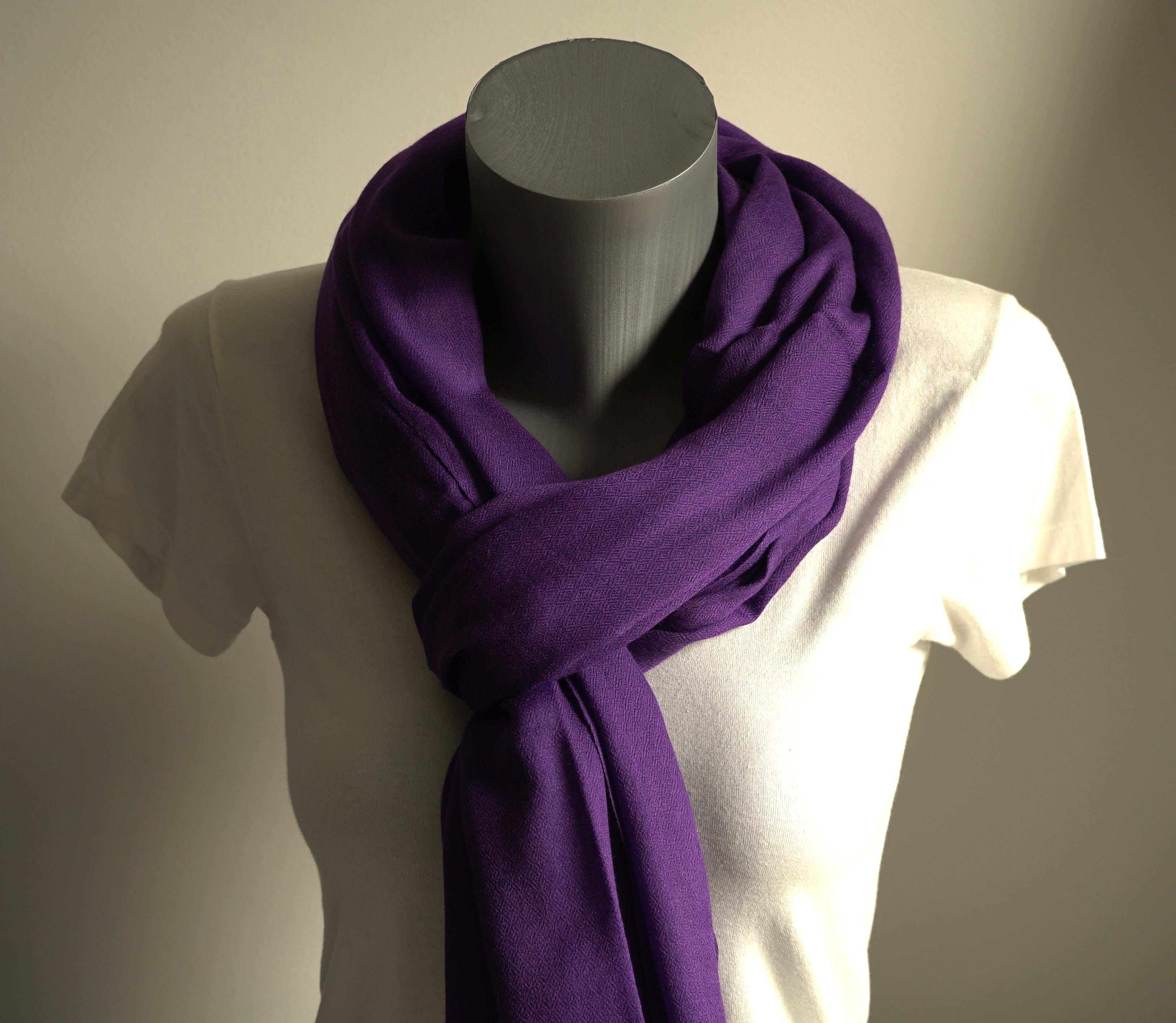 Pashmina 100% cachemire tissage oeil d'oiseau - Violet