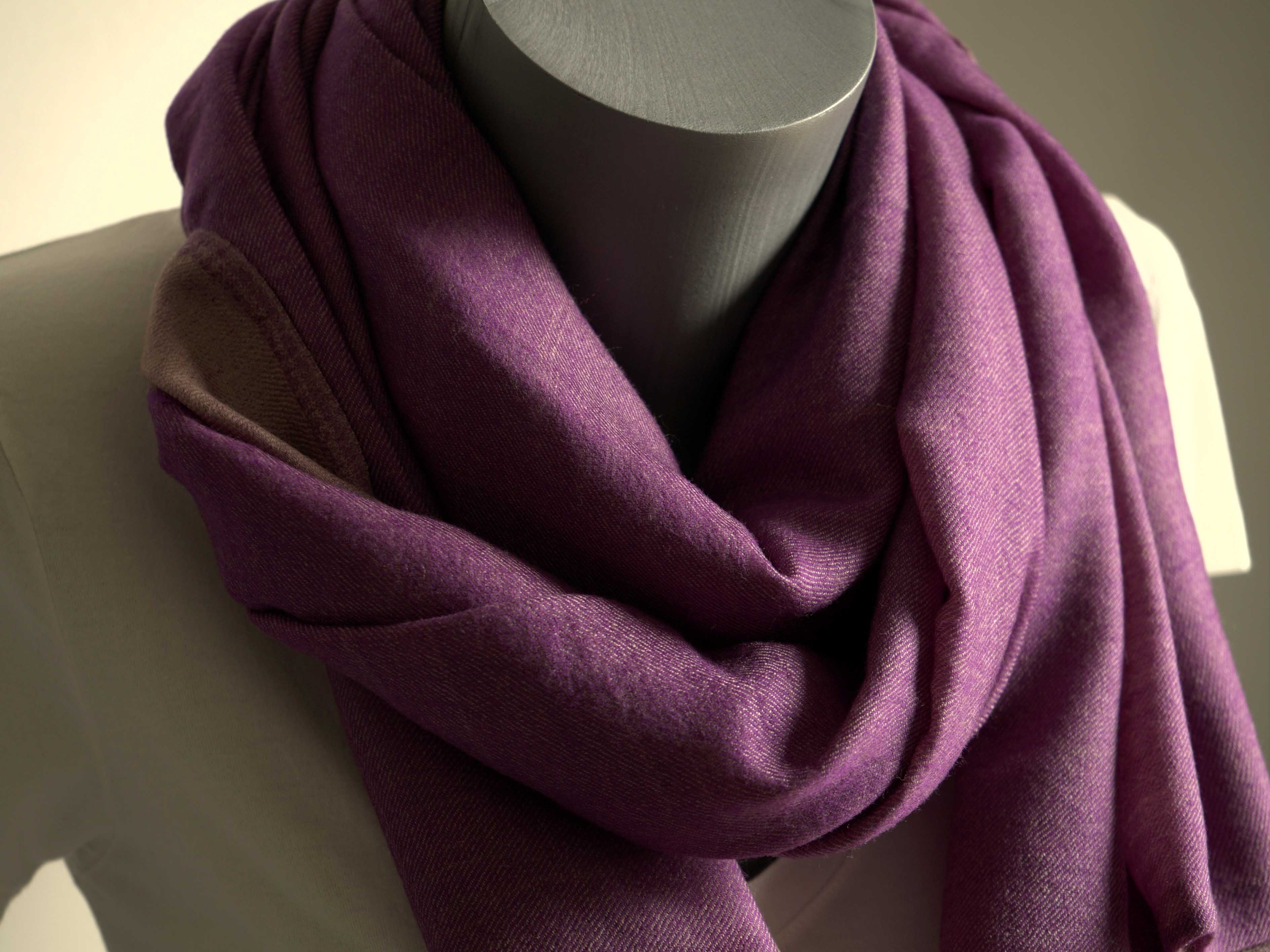 Pashmina 100% cachemire bicolore - Violet et nude