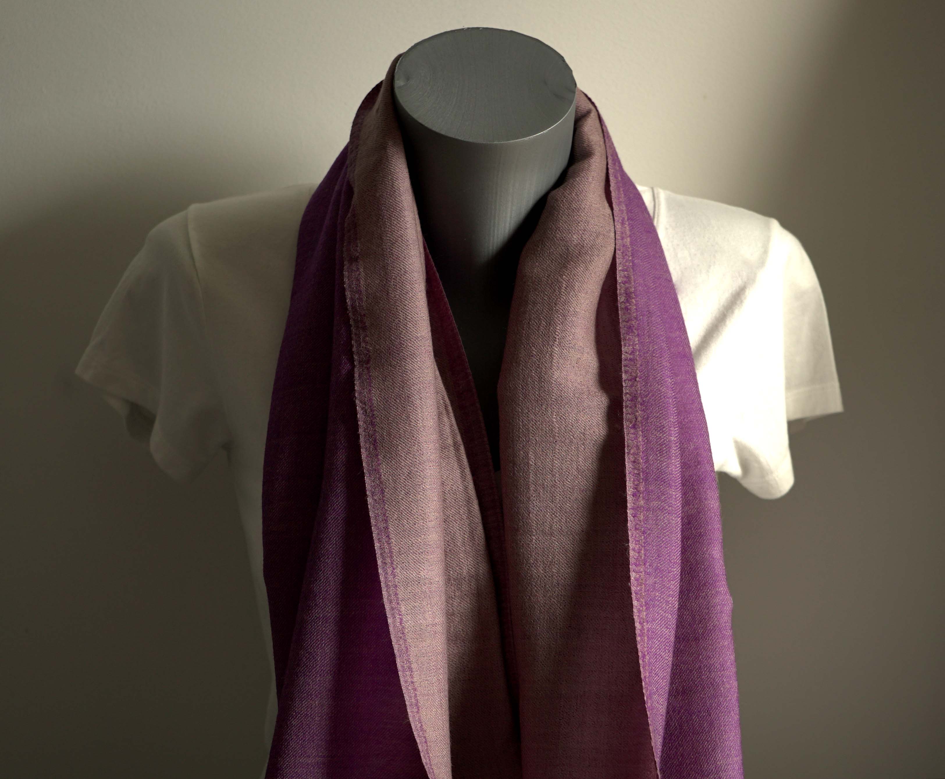 Pashmina 100% cachemire bicolore - Violet et nude